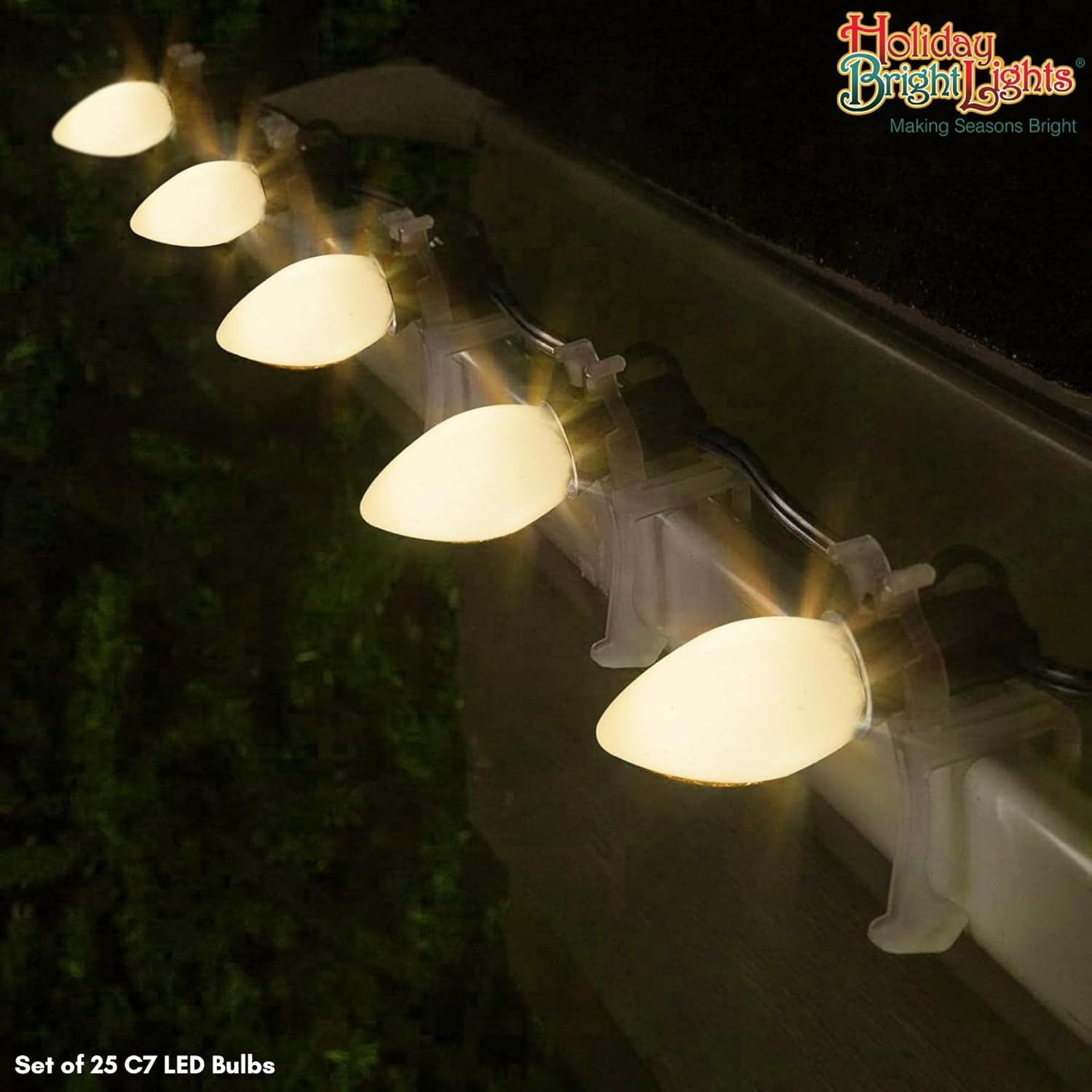 Holiday Bright Lights Replacement C7 Dimmable LED Bulbs - Opaque Warm White with E12 Base, Indoor and Outdoor Decorative Bulbs for Patio, Porch, and Ambient Lighting (25 PK)