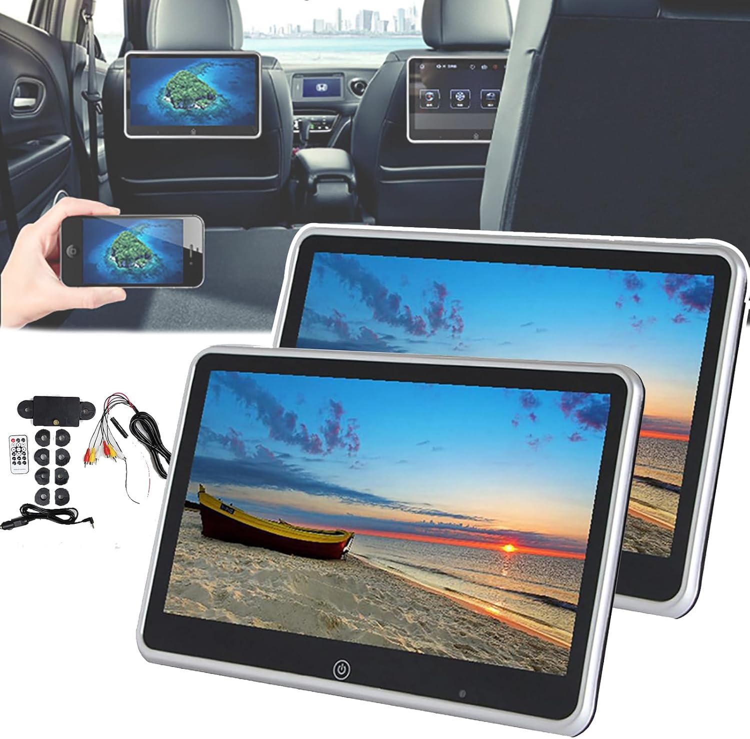 10.1 Inch Car Headrest Display, Full Touch Screen, MP5 Car Entertainment Rear, 9 Languages,Supports USB+Headphone Jack+Speaker, for Rear-seat Entertainment,1pcs