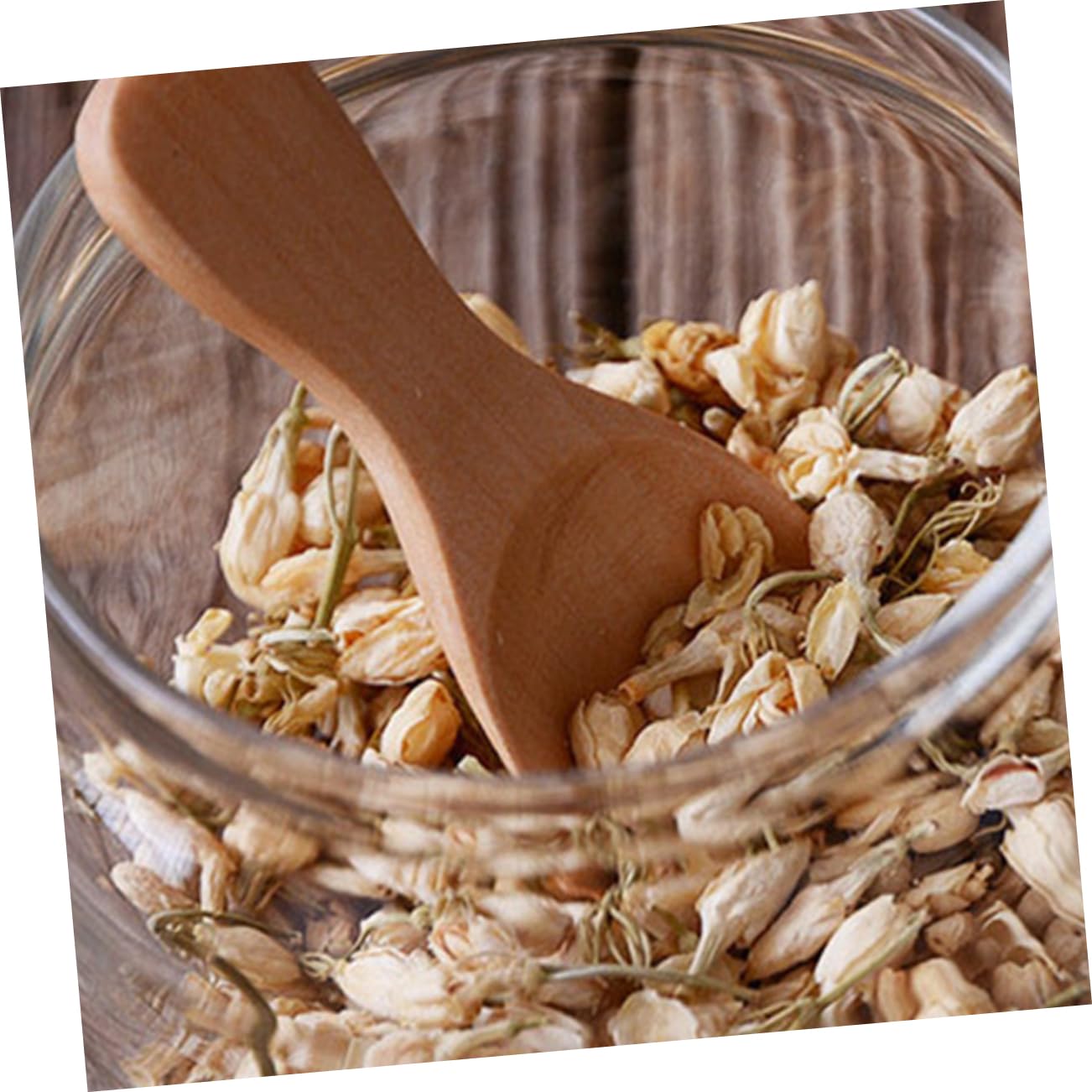 KICHOUSE Set of 4 Wooden Spoons Demitasse Size Slotted Serving Spoons Portion Control Ideal for Milk Tea Desserts