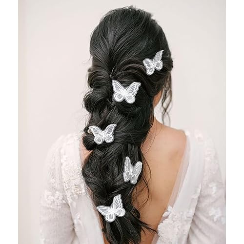 Miniatura 3 de DEEKA 16 pinzas para el cabello de mariposa blanca, 2 tamaños, encaje bordado, hechas a mano, pinzas para el cabello de boda, pasador, accesorios