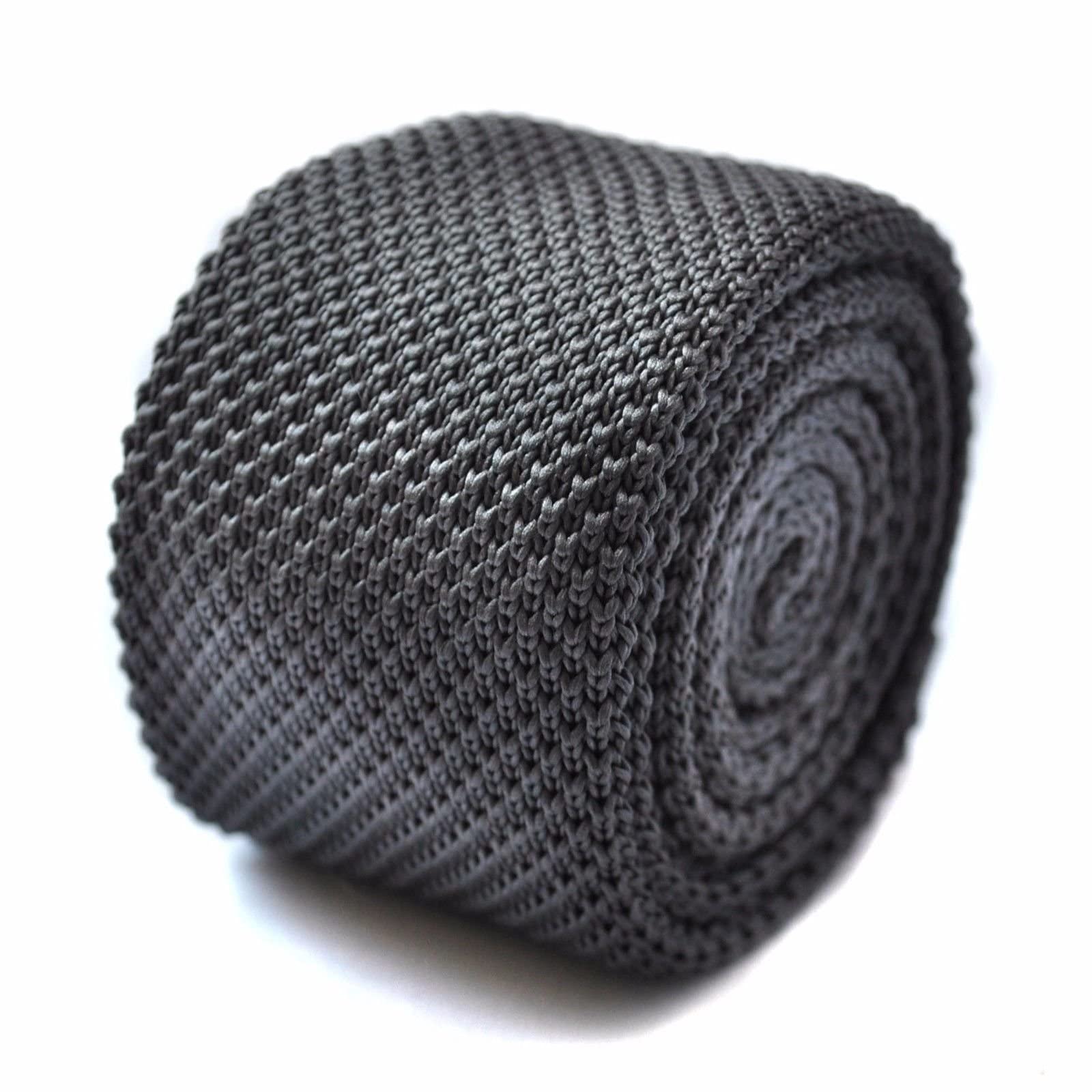 Frederick Thomas Plain Silver Grey Knitted Tie - Slim 5cm Width, 147cm Classic Finish Necktie Ideal for Daily Office Wear, Weddings, Formal Events and Dinner Parties