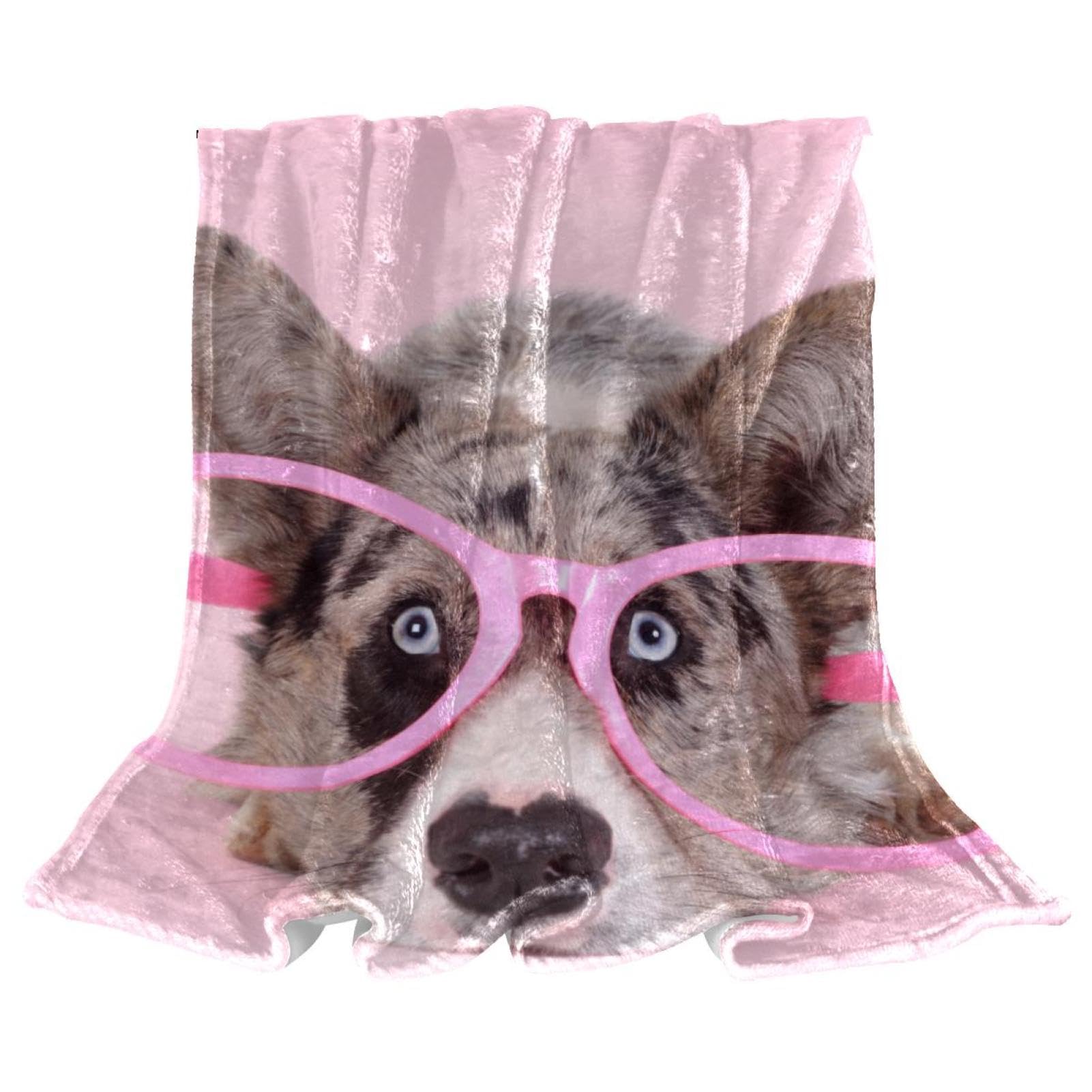 Couverture Polaire Chien À Lunettes - Plaid de Canapé et Lit Flanelle Douce 150×100cm
