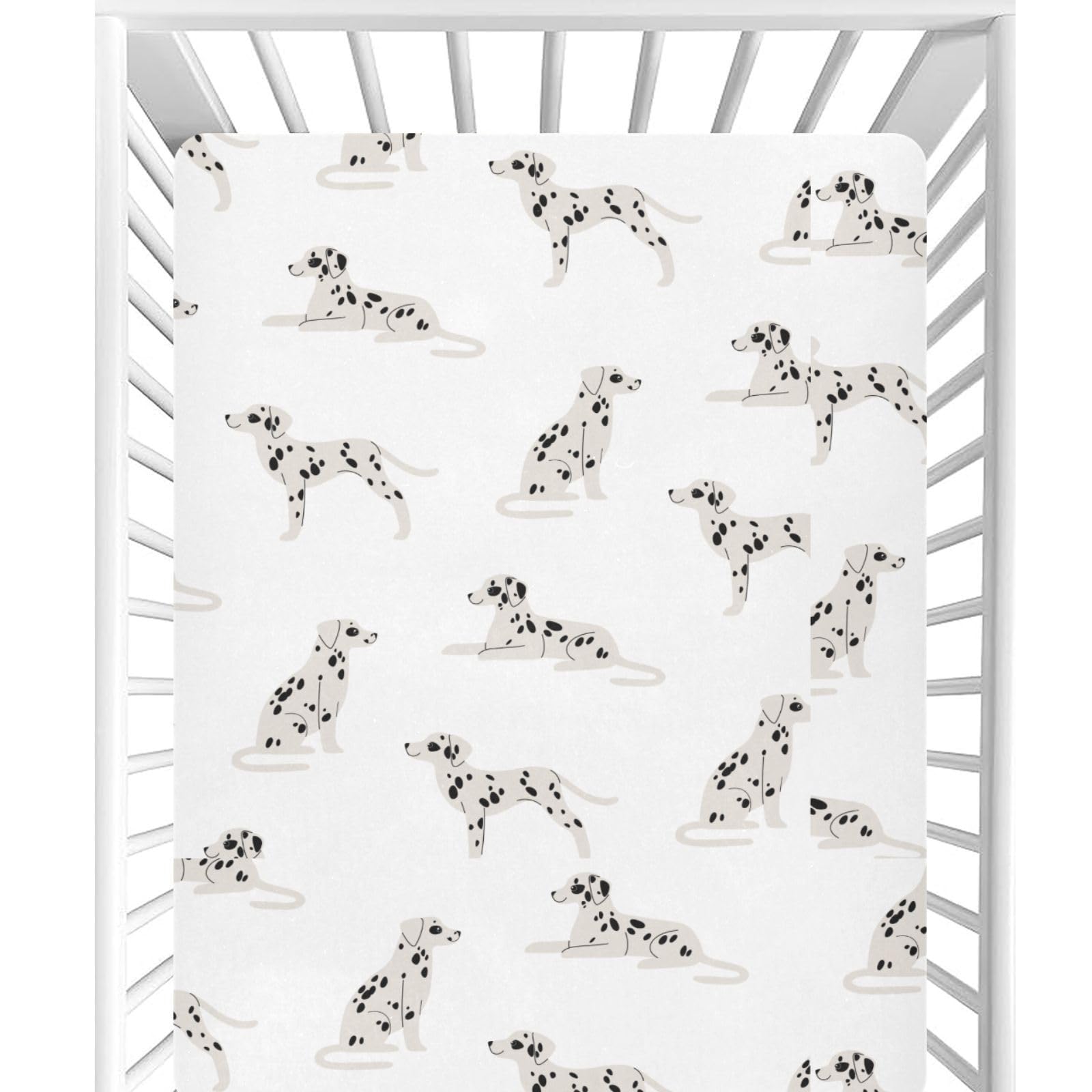 CaTaKu Baby Crib Sheets Cartoon Cute Dalmatians Dogs Mini Crib Sheets Fitted for Girls Boys,Neutral Soft Toddler Mattress Bed Sheets for Crib,27"x 39"