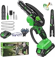 TEEANEES Cordless 6-Inch Mini Chainsaw with 2000mAh Battery & 3 Chains - Lightweight Electric Pruning Saw for Tree Trimming, Wood Cutting, Gardening Gifts