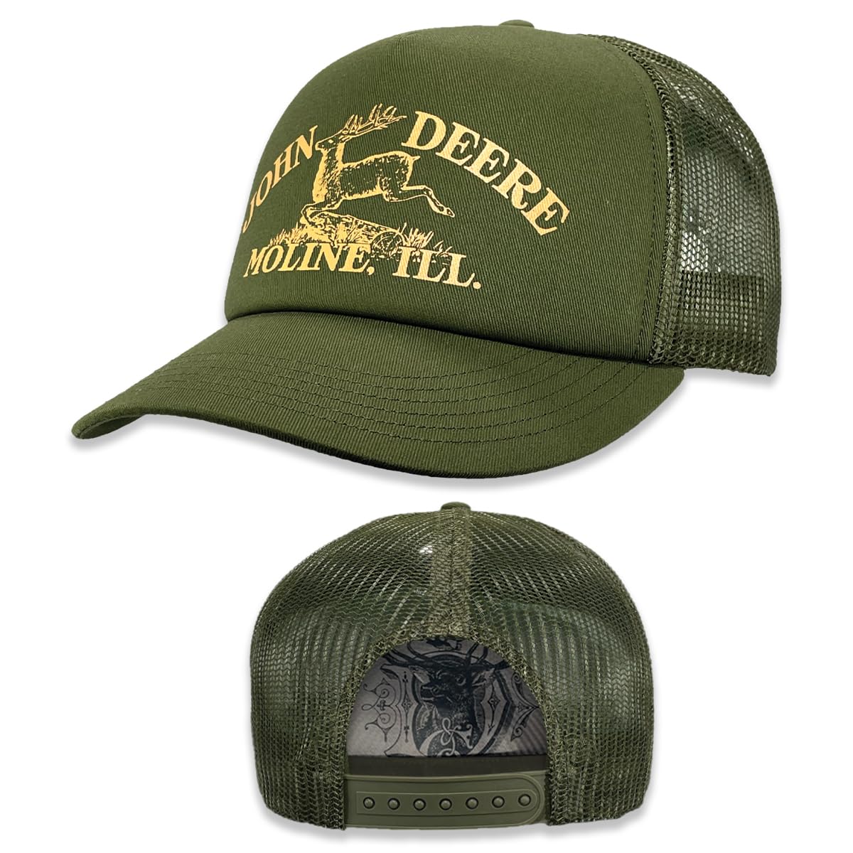 John Deere Baseball Cap Trucker Hat 13083326Ov Vintage Baseball Cap Trucker Hat Trademark Print Olive, Olive, One Size