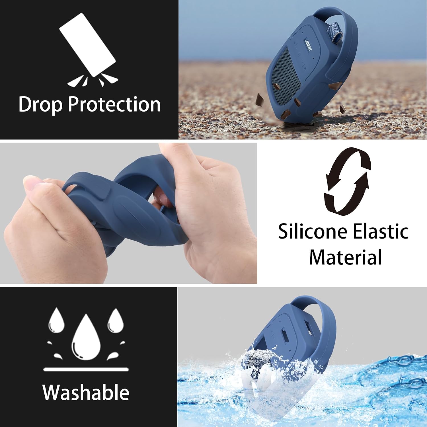 Aenllosi for Bose New SoundLink Micro 2nd Gen Bluetooth Speaker Silicone Cover Case with Carabiner, Blue (Case Only)