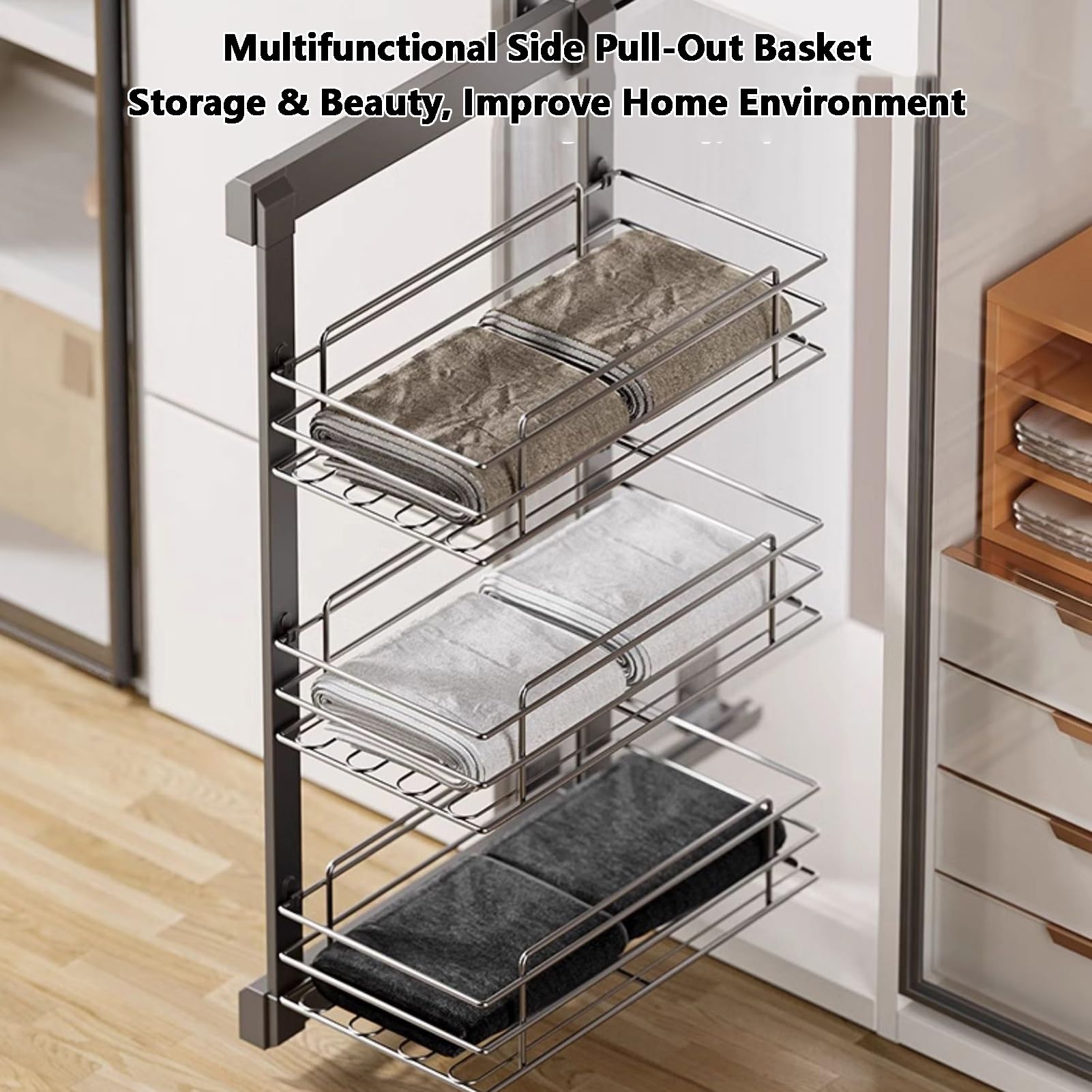 Cestas De Almacenamiento Extraíbles De Acero Inoxidable: Ahorran Espacio para Gabinetes Y Guardarropas, Ideales para La Decoración del Hogar Y La Cocina.,450x300x870mm