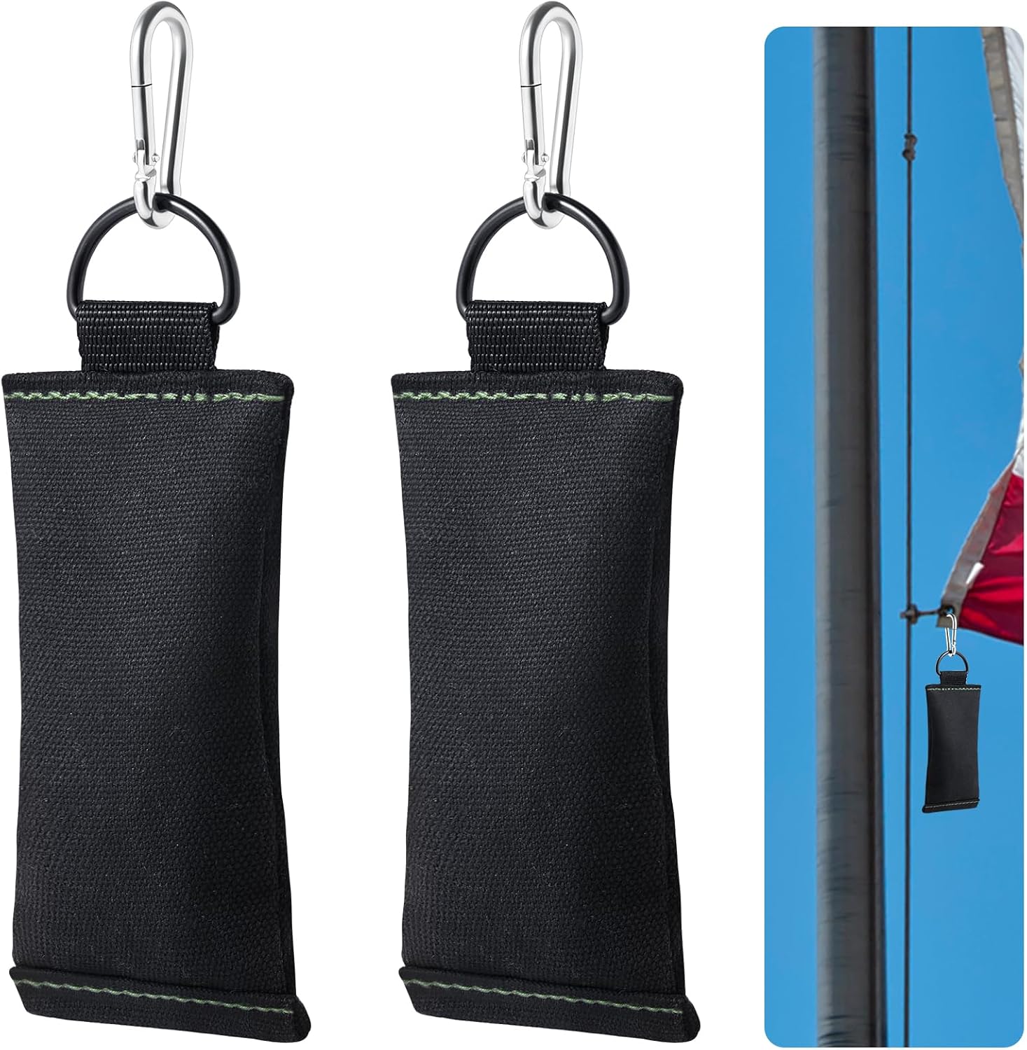 Menkxi 2 Pcs Flag Weight for Flagpoles 1.5 Lbs Clip on Flag Weights Flag Pole Counterweight for Bottom of Flag Windy Days Internal External Halyard Flagpole (Black)