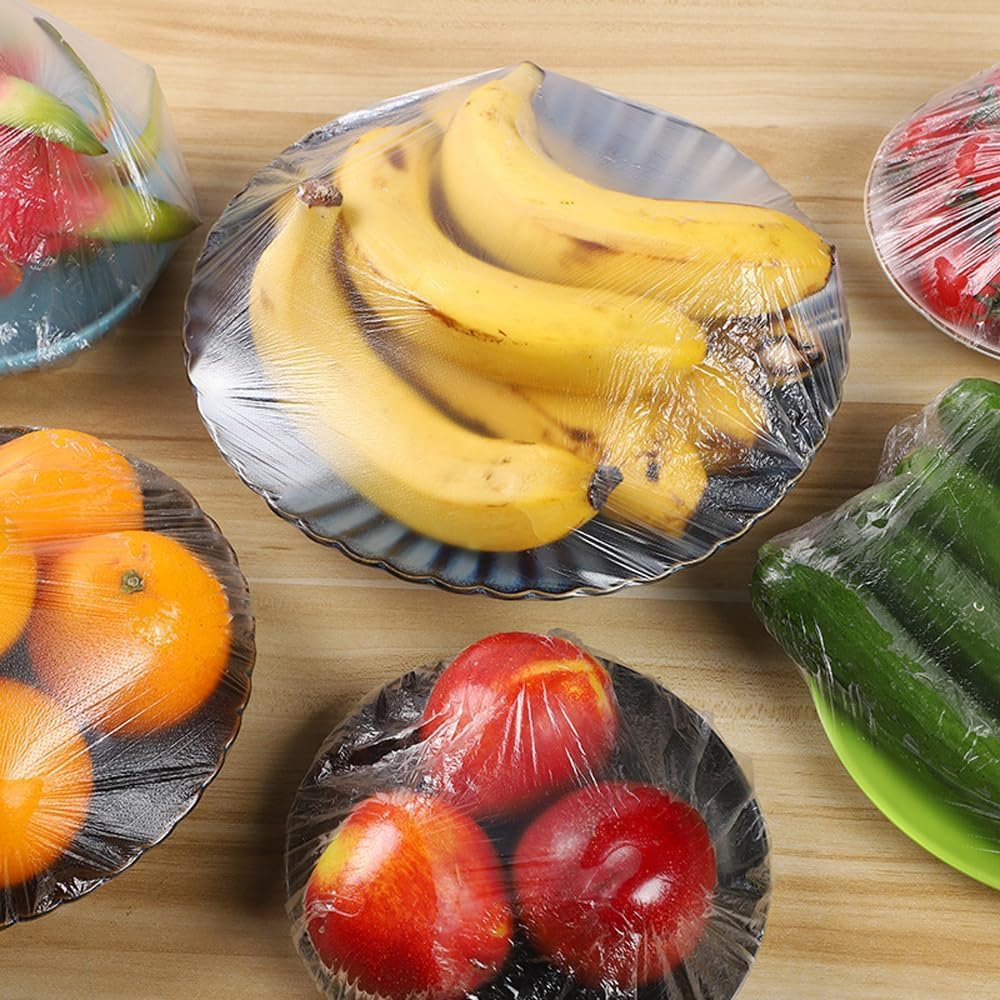 200 Pezzi Sacchetti Alimentari Elastici Trasparenti - Copri Recipienti Riutilizzabili Per Frutta E Verdura - 5
