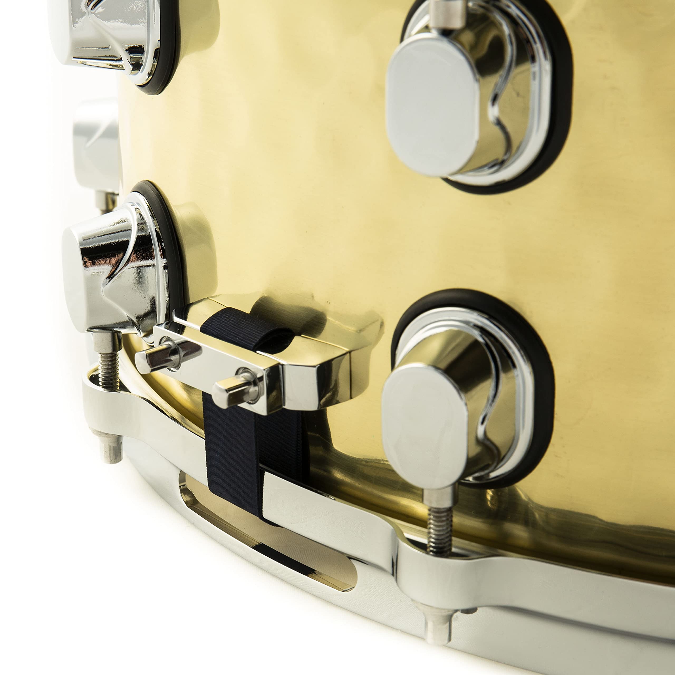 Fame FSB-65 Hammered Brass Snare Drum, 14"x6.5", Professionelle Qualität, Gehämmerter Messing Kessel, 10 Stimmschrauben, Gußspannreifen, Inklusive Drum Sticks, Gold"