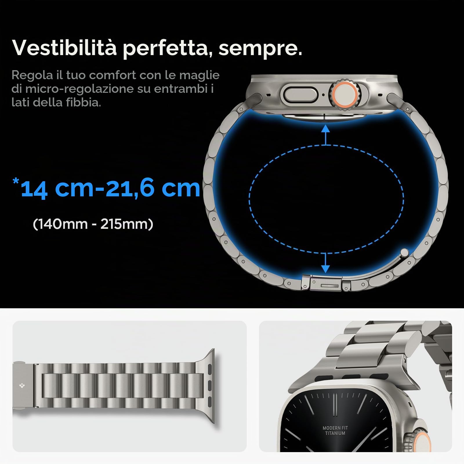 Spigen Modern Fit Titanium Cinturino per Apple Watch Ultra, 11/10 46mm | Cinturino in titanio con chiusura in metallo e connettori a pulsante rapidi per Apple Watch 49/46/45/44mm