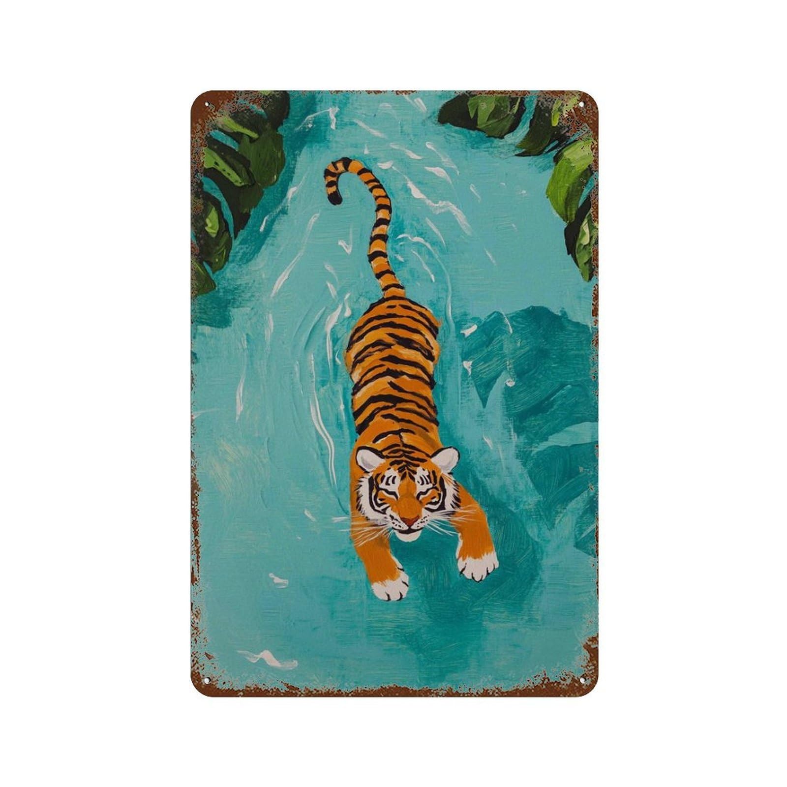xiaoxiaoshen Abstract Tiger Jungle Animal Tropical Modern Nature Safari Vibe Wall Decor Art Metal Tin Poster Modern Home Decor Art Home Bar Shop Decorations Vintage Sign 30x20cm