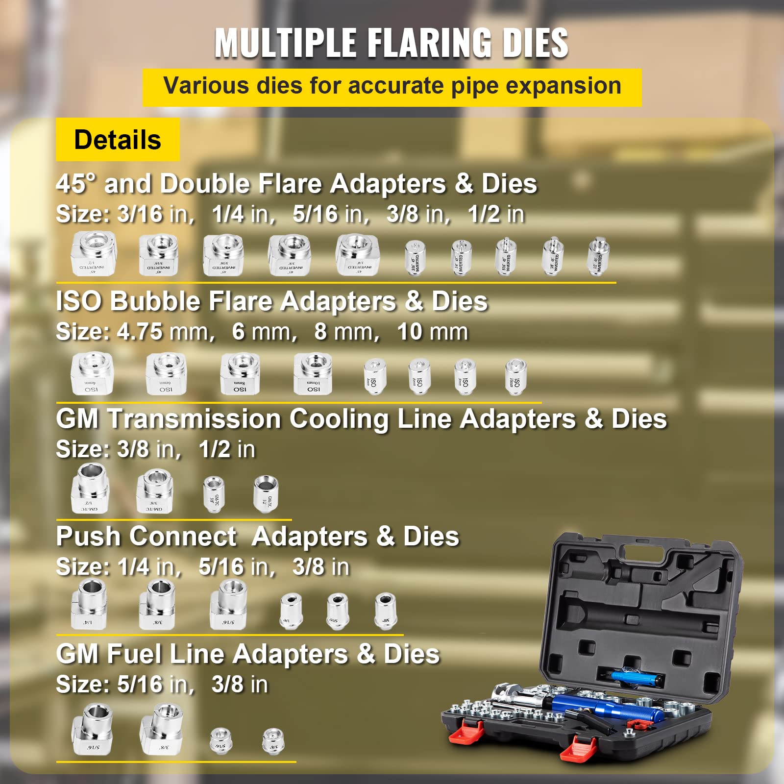 VEVOR Strumento di inceppamento 45° Cono Bloccato Set 1/4" 5/16" 3/8" Espansore Tubo Idraulico