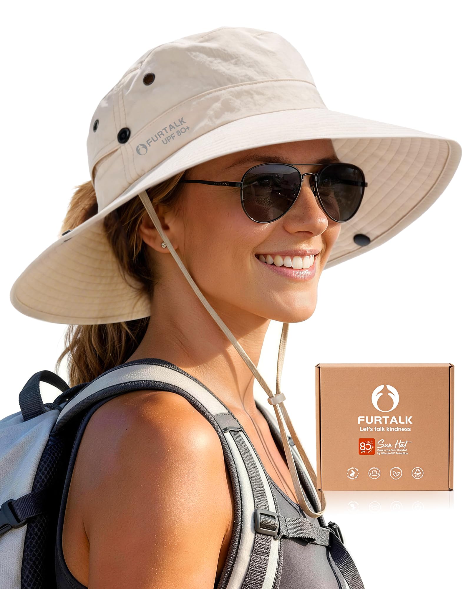 Sun Hats for Women with Ponytail Hole Wide Brim Beach Bucket Hat UPF 50+ Fishing Hiking Outdoor Hats