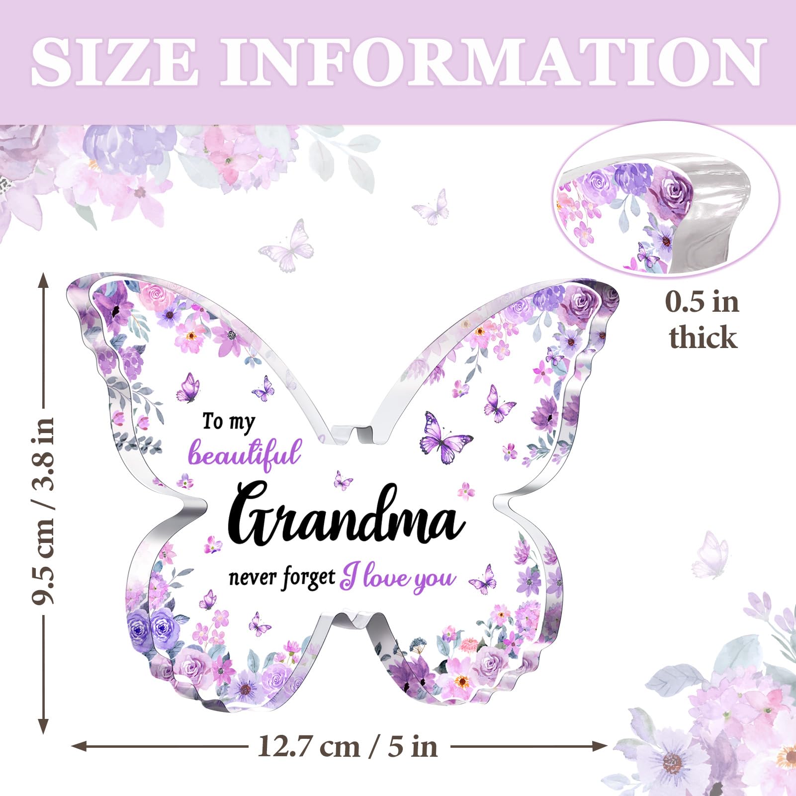 Gifts for Grandma, Grandma Birthday Gifts, Unique Purple Butterfly Acrylic Plaque Desk Decor, Mothers Day Christmas Grandparent Day Gift for Grandmother Nana - 5 x 3.8 x 0.5 inches