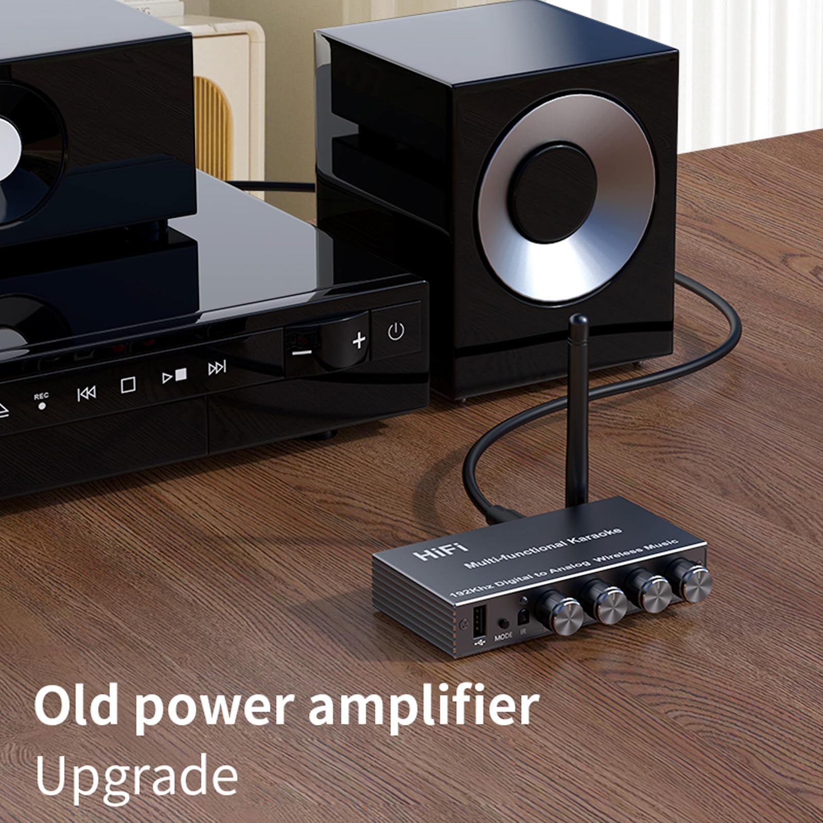 Receptor Bluetooth 5.4 para Estéreo Doméstico, Mezclador Karaoke, Convertidor de Digital Analógico, Soporte Micrófono óptico Coaxial Entrada USB Auxiliar, Salida AUX