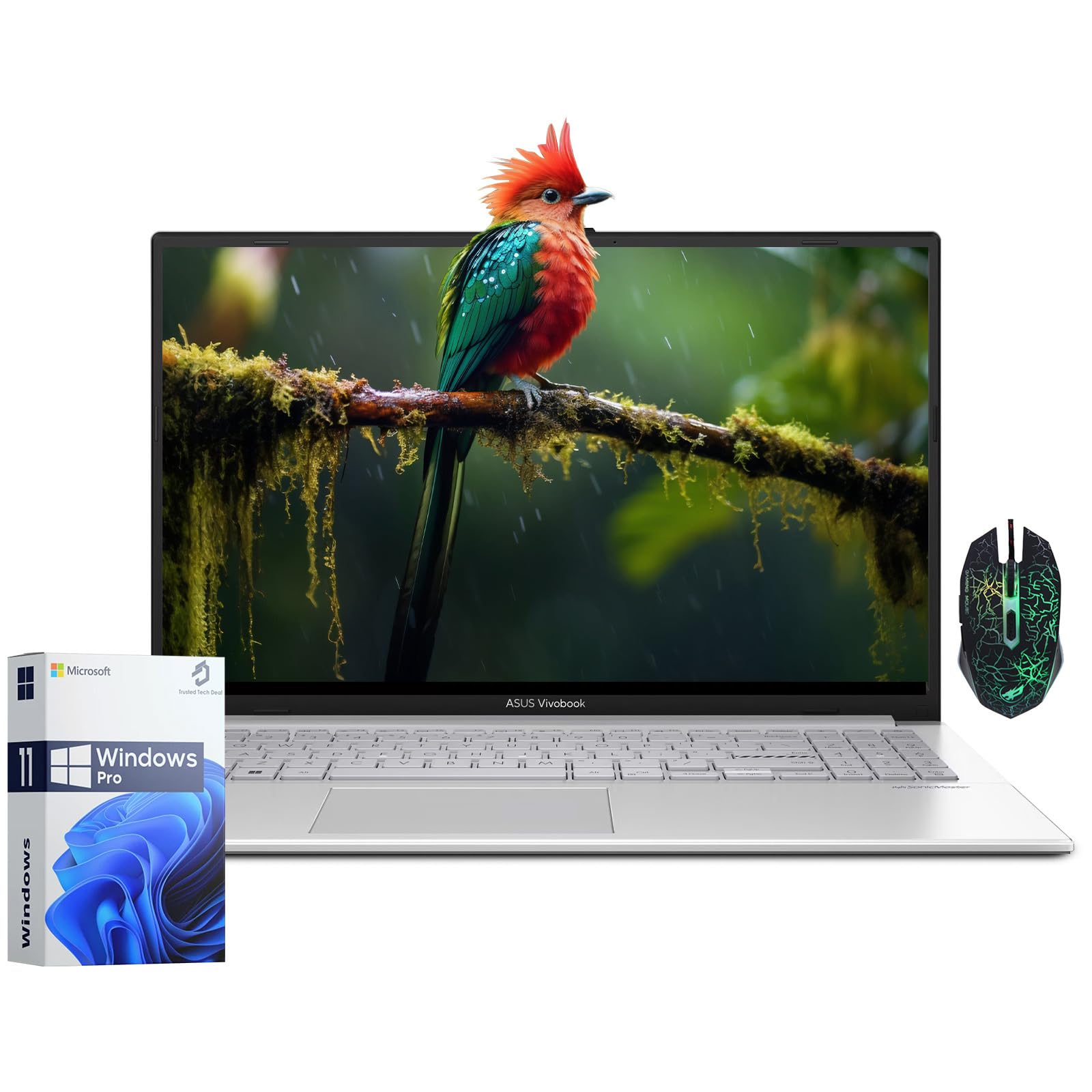 Vivobook 15 GO Laptop, 15.6" FHD PC Laptops, AMD Ryzen 5 7520U, 16GB DDR5 RAM, 512GB SSD, Fast Charging, 180° Lay-Flat, Windows 11 Pro Cool Silver