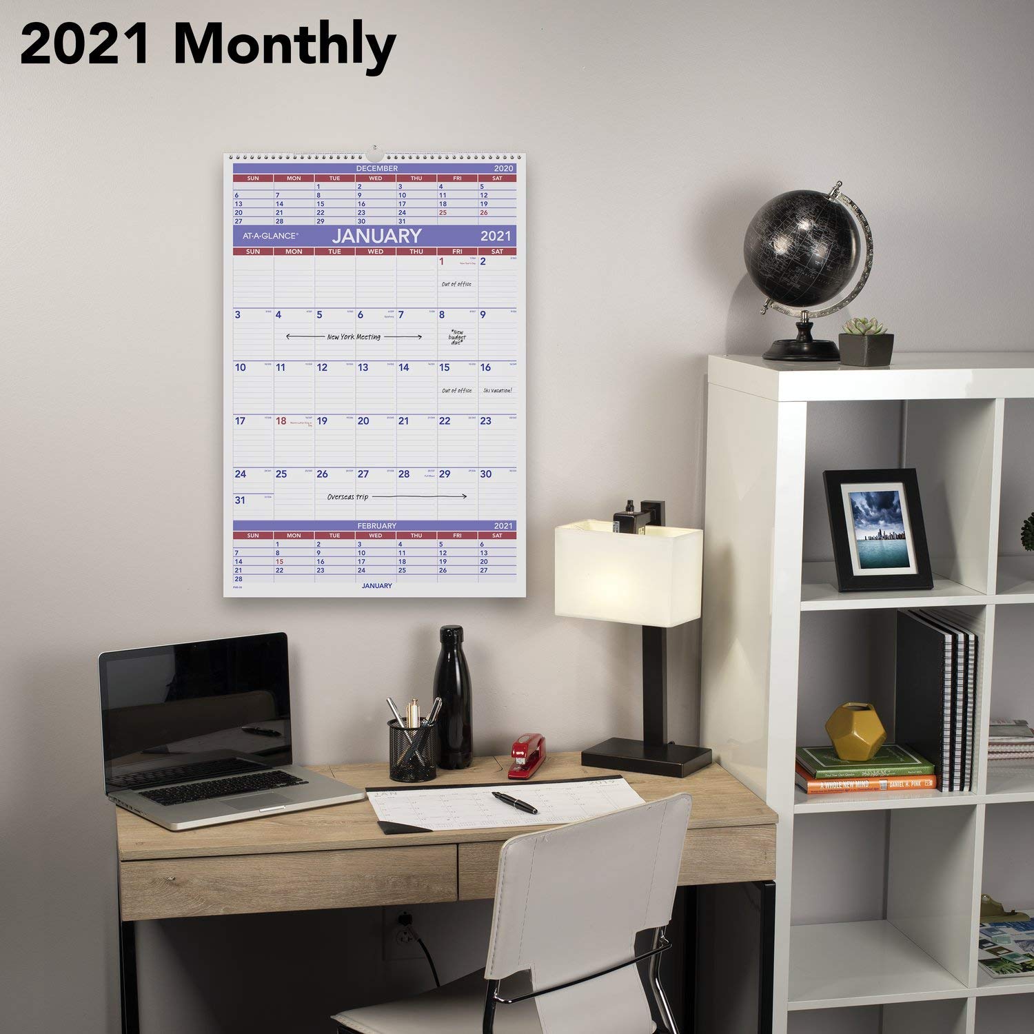 AT-A-GLANCE, Wandkalender 2021, 39,5 x 57,9 cm, groß, 3 Monate, Spiralbindung (PM62821)
