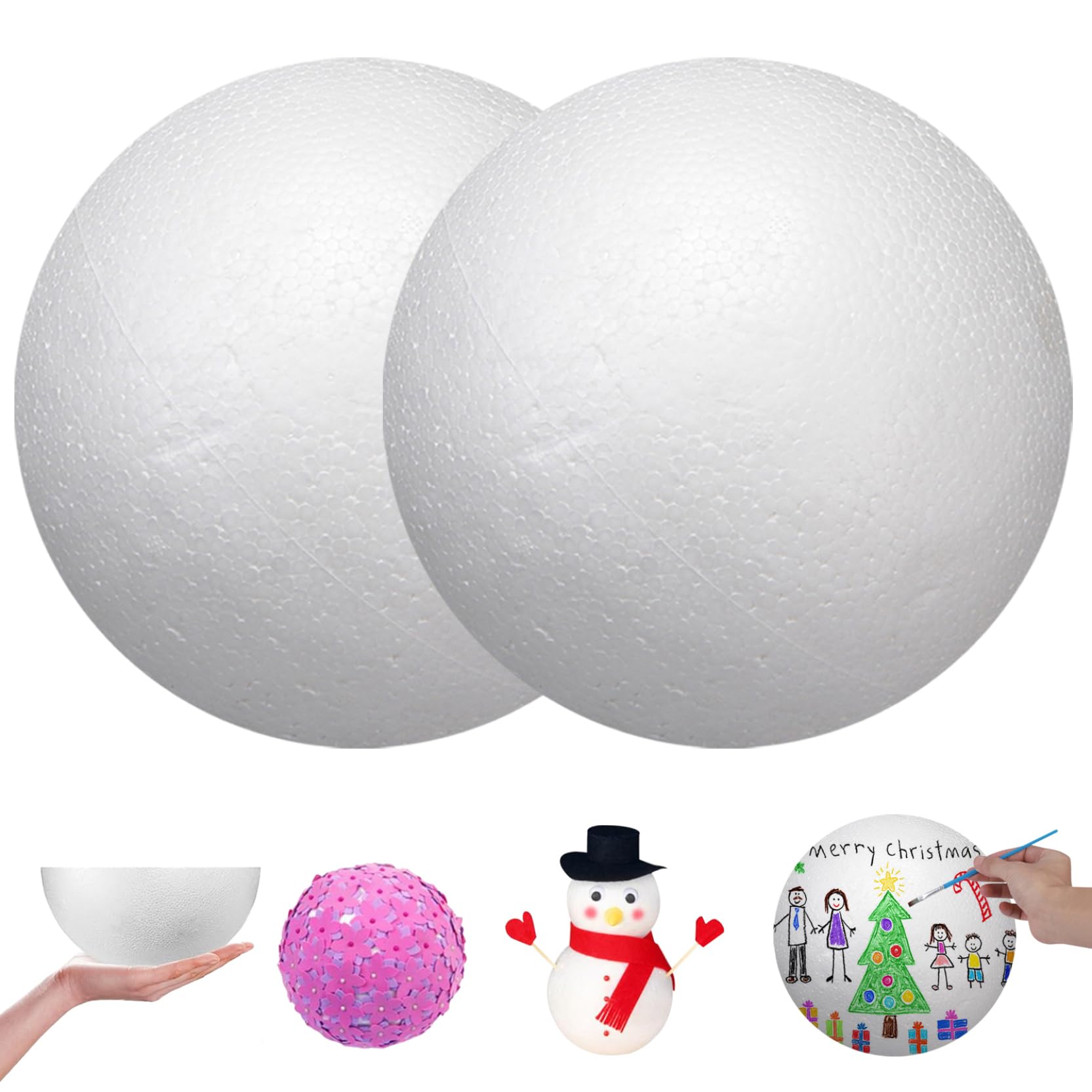 Boules en mousse pour l'artisanat 2 pièces blanches de 9,8 pouces de diamètre