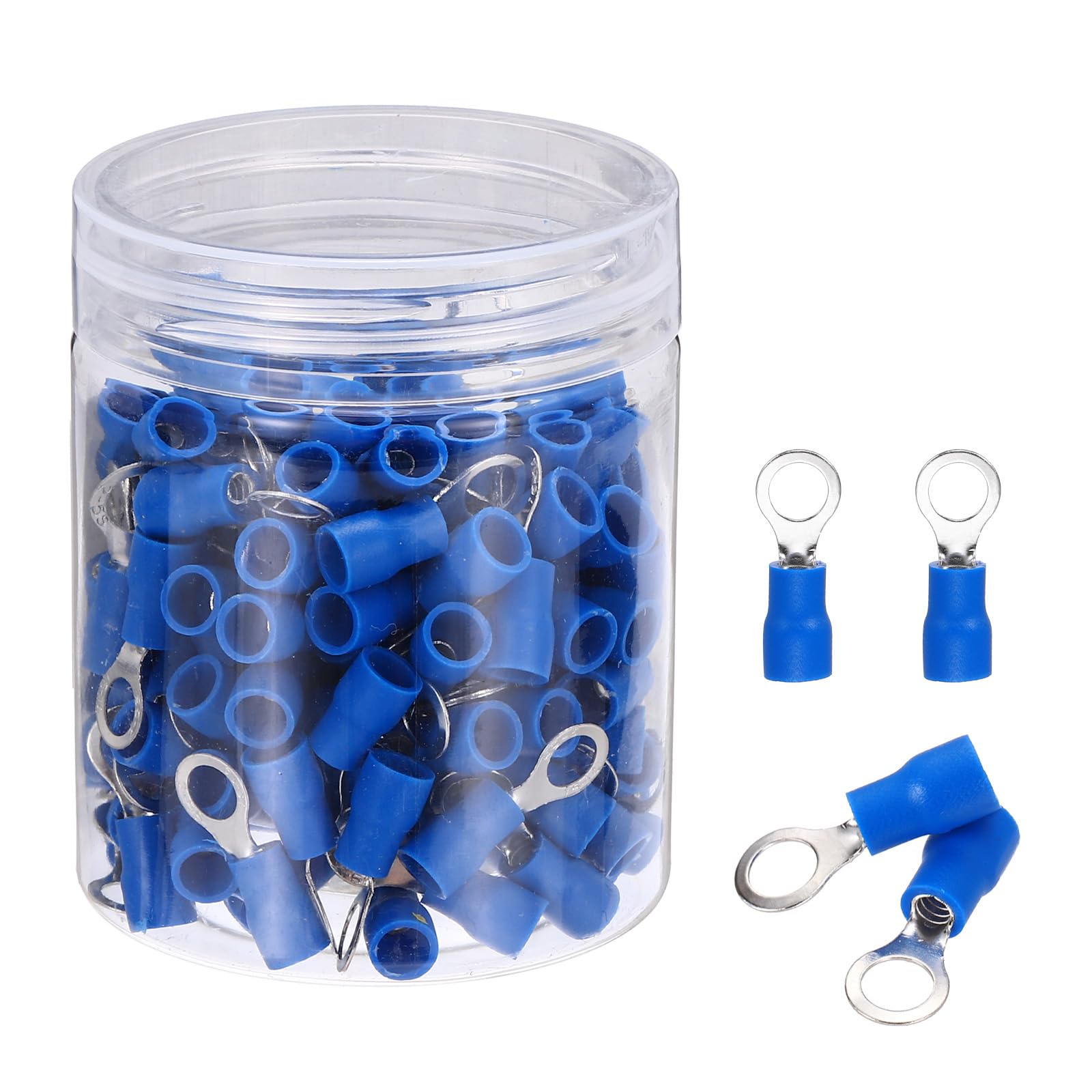 sourcing map 150Pcs Insulated Ring Terminal RVS2-5 Battery Lugs 16-14AWG Electrical Crimp Terminals Eyelet Wire Connectors for Industrial, Electrical Wiring, Blue