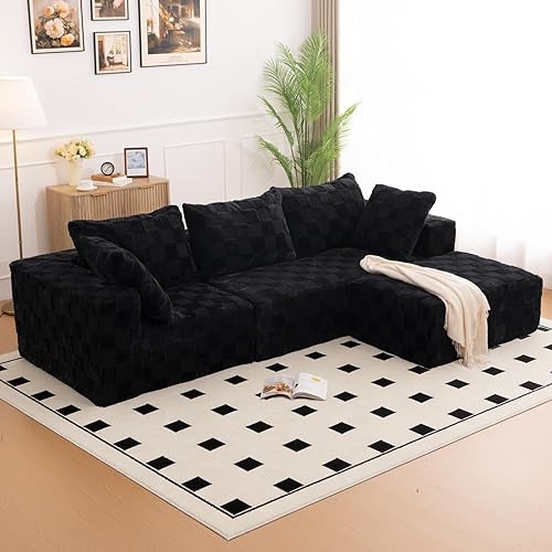 Miniatura 16 de Sofá Seccional Modular en Forma de L de 108", Sofá Seccional Modular sin Estructura Rígida con Otomana Móvil, Sofás de Pana Nube para Sala de Estar,