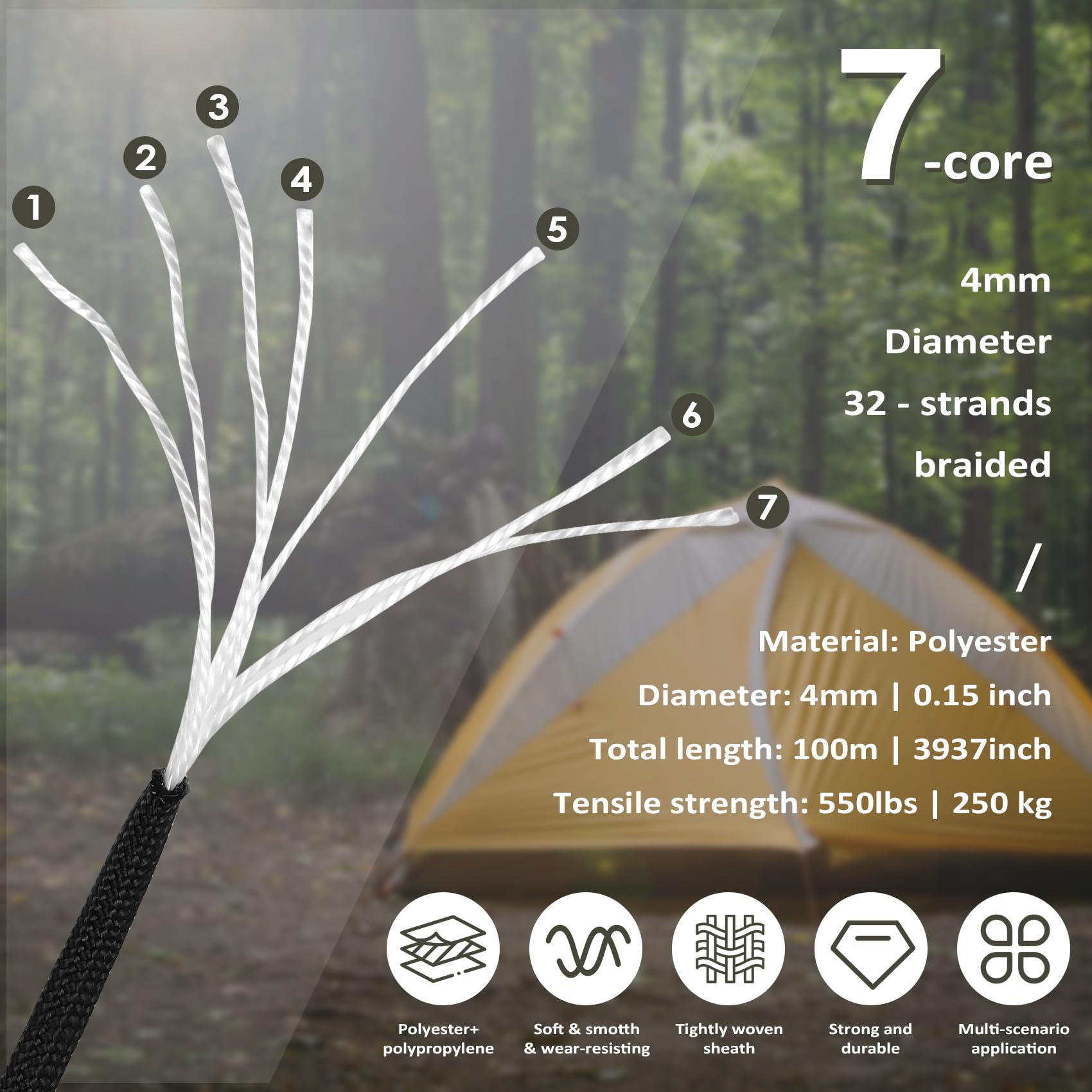 Cuerda de nailon paracord 4 mm 100 m para manualidades bricolaje camping