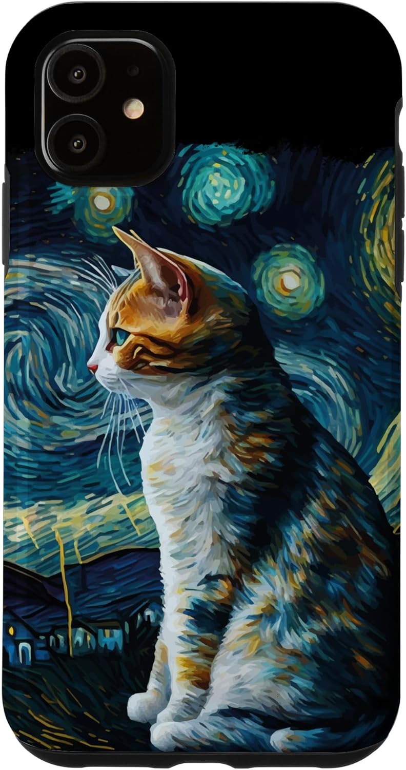 Cute Van Gogh Starry Night Cat Calico Cat Lover Funny Case for iPhone 12/12 Pro