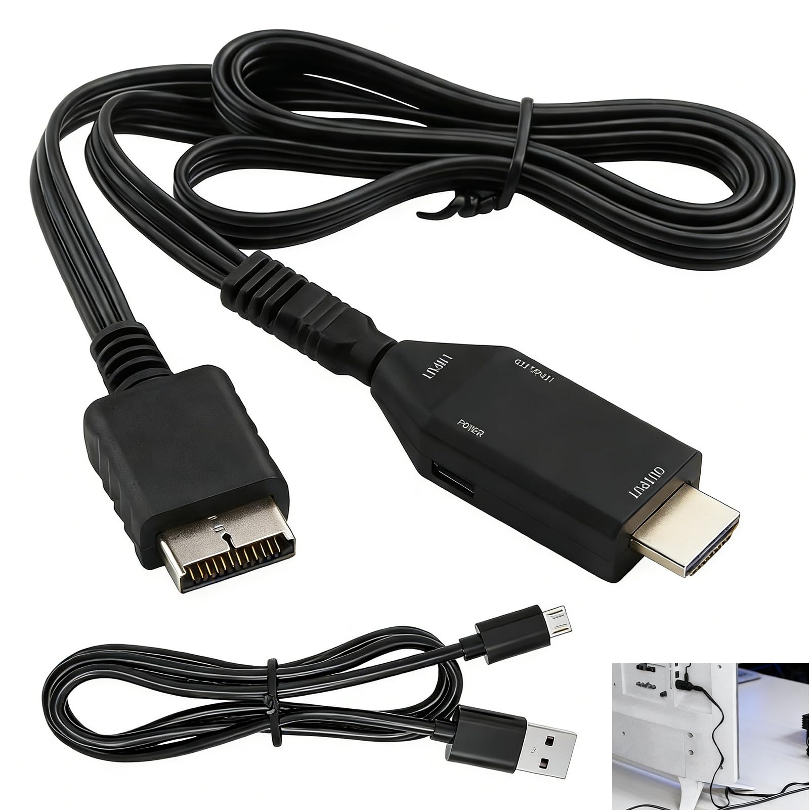 Adattatore PS1/PS2 a HDMI con cavo AV da 1 m, convertitore da PS1/PS2 a HDMI video audio 720P 1080P, segnale stabile senza perdita, plug and play per console di gioco retrò, compatibile con TV HD