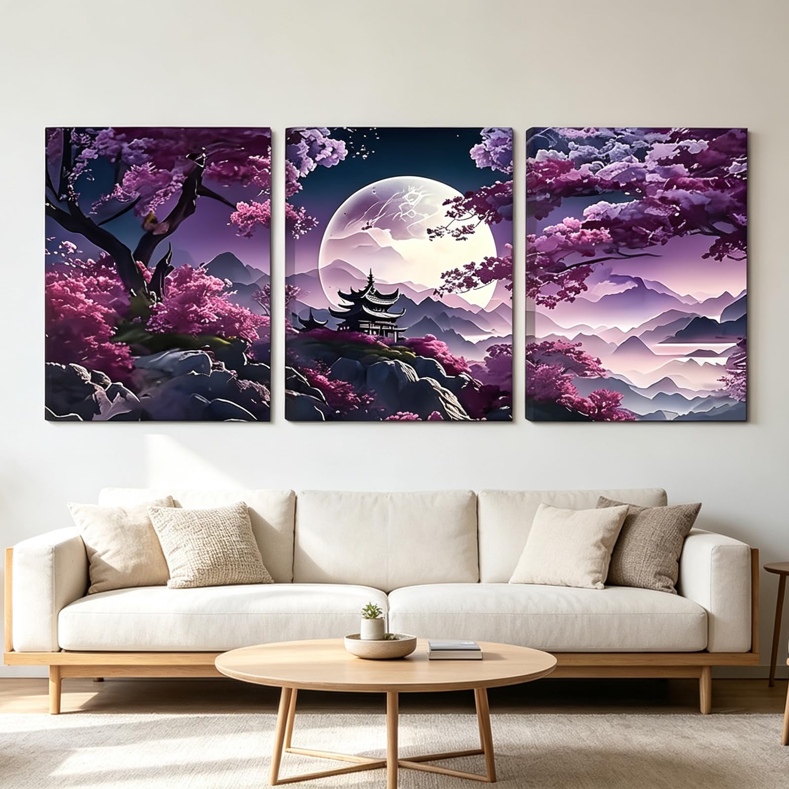 VTRXEG 3 toiles Fleurs de cerisier poster, affiches d'art décoratif sur le thème des paysages naturels, convient pour le salon et la chambre à coucher, sans cadre (B, 3x50x70cm, Sans cadre)