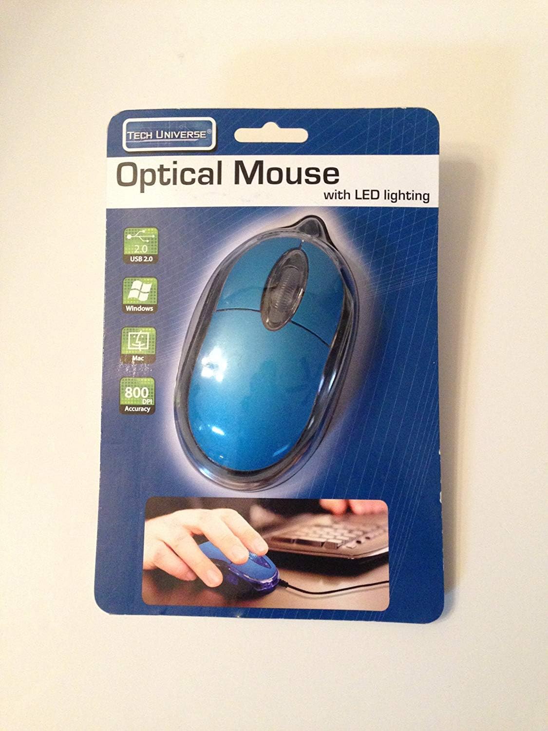 Blue Optical Computer Mouse with LED Lighting USB 2.0 Windows/Mac 800 DPI Accuracy