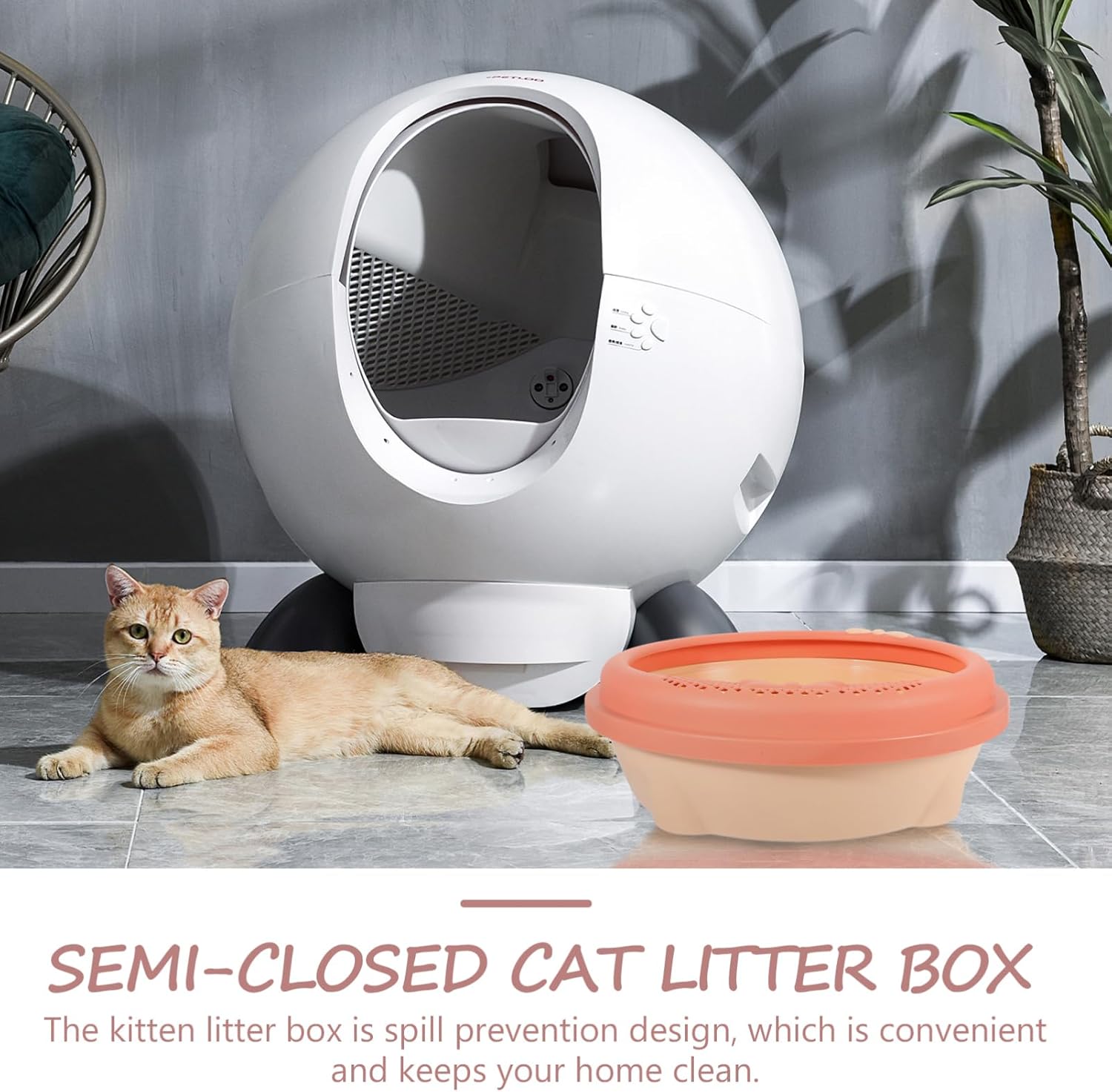 1set Portable Semi-Enclosed Cat Litter Box with Scoop Spill Prevention Design for Easy Cleaning for Home and Travel Compact for Kittens and Cats