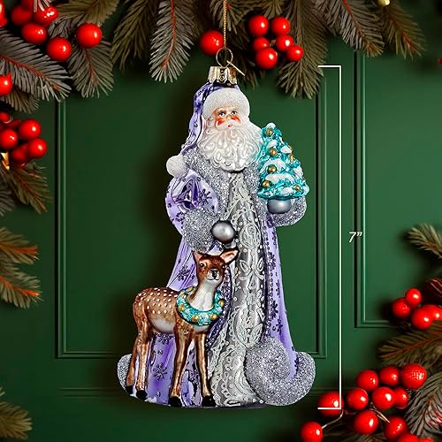 Miniatura 8 de Kurt S. Adler 7" Bellissimo Bígaro Papá Noel con ciervos y sosteniendo un árbol de cristal adorno de Navidad BELL0021