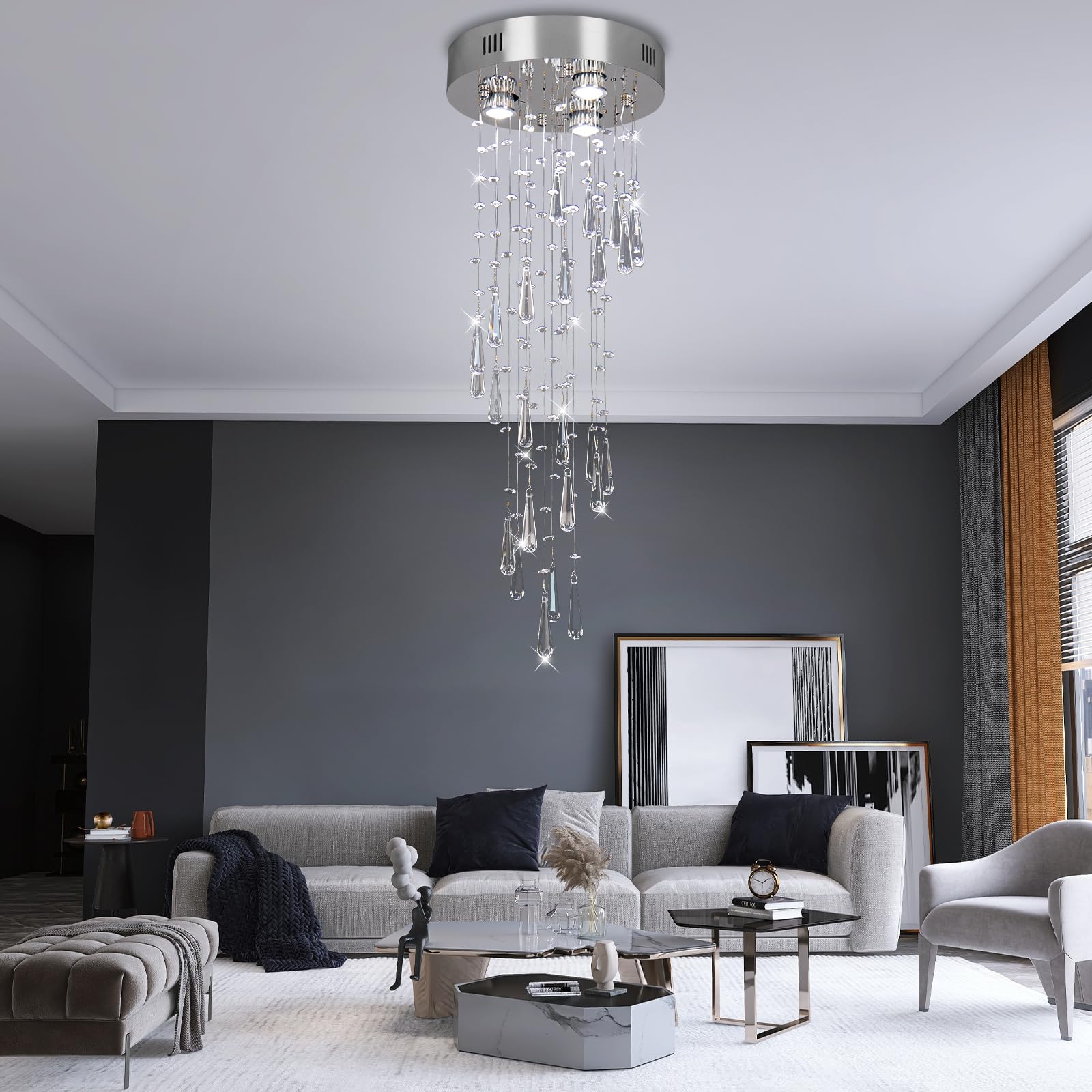 Lustres Luminaires suspendus Luminaires de chandelier encastrés Plafonnier suspendu Goutte de pluie moderne Lustres Plafonnier en cristal pour chambre à coucher, couloir et salon