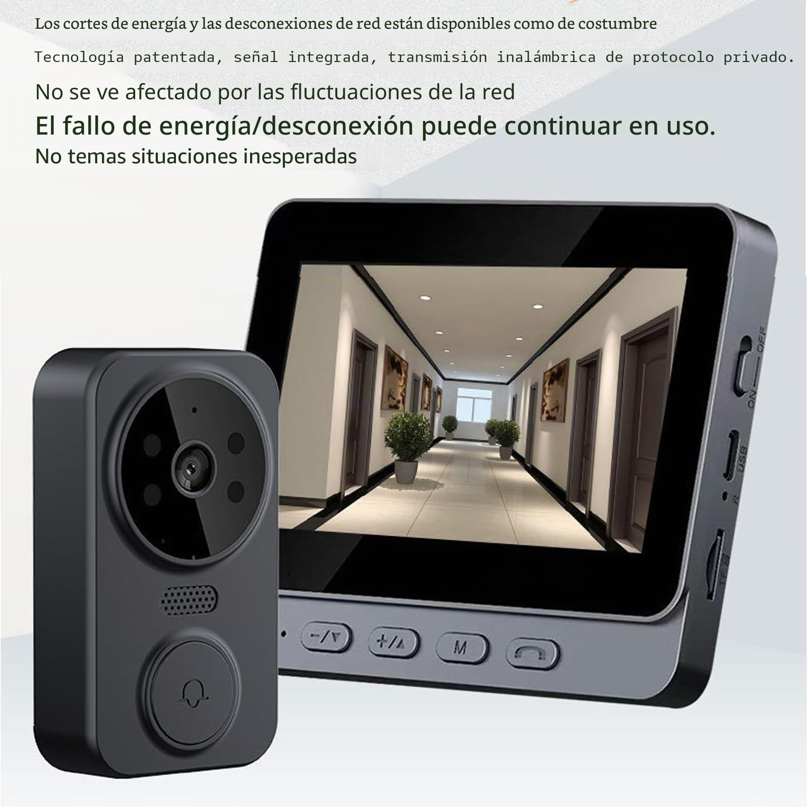 Inalámbrico de Videoportero WiFi, de Timbre de Intercomunicador Visual HD 1080P de Voz Bidireccional con Cámara y Monitor, Timbre de Video Inalámbrico