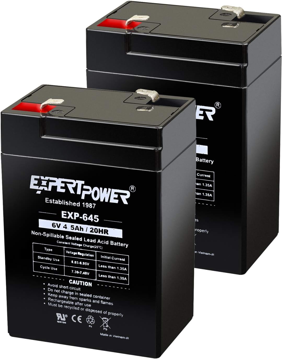 EXP645 (2 Pack) - 6V 4.5Ah / 20HR SLA Rechargeable 6V Battery for Ride on Toys, Emergency Light, Exit Sign Battery Replacement, Sealed Lead Acid 6 Volt Batteries with F1 Terminals