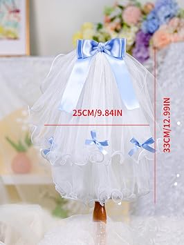 Decorative Pet Veil with Bow, 13 inch Length, Wedding Costume Accessory, White and Pink (S, Bow-White)