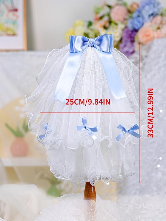 Decorative Pet Veil with Bow, 13 inch Length, Wedding Costume Accessory, White and Pink (S, Bow-White)