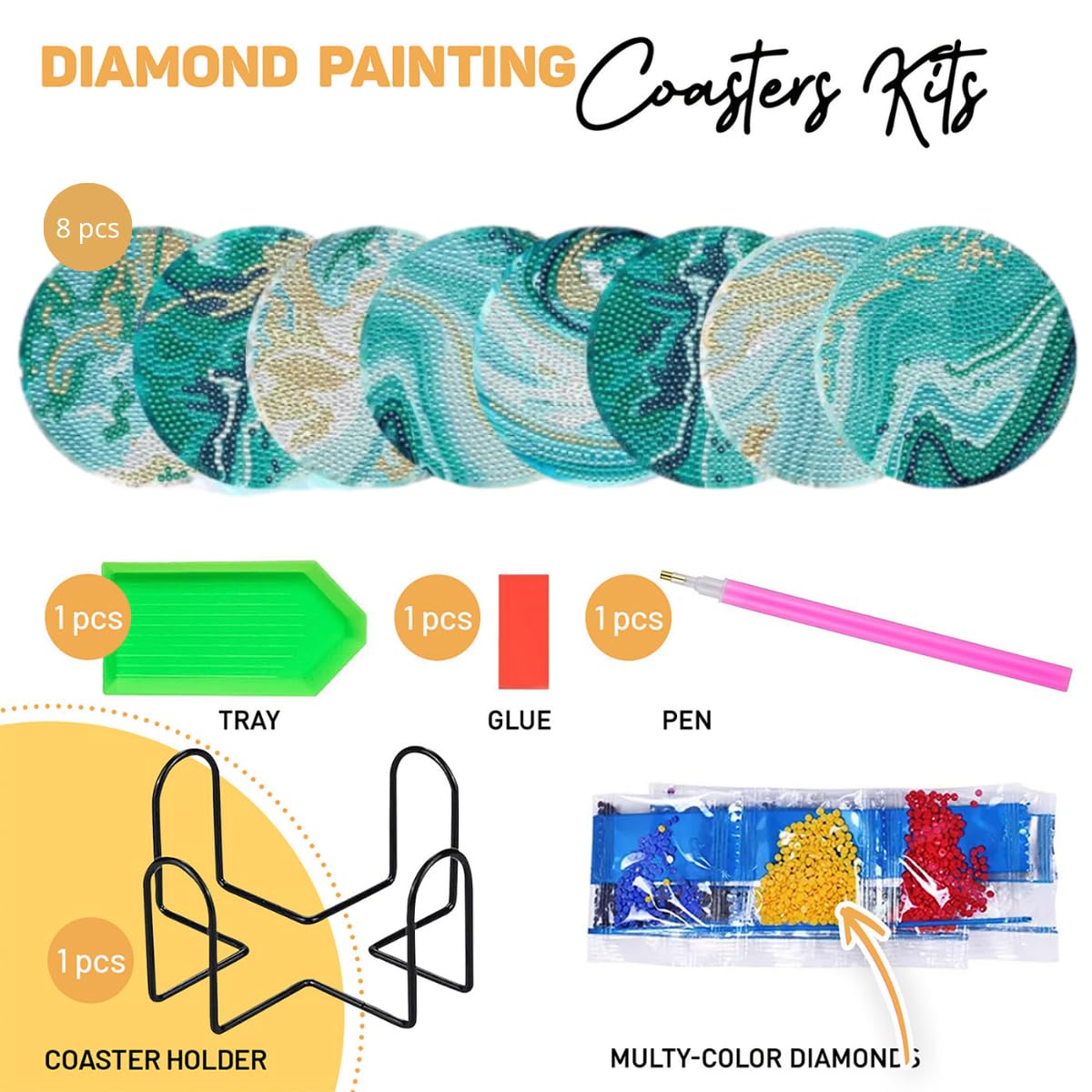 8 Pcs Marble Ocean Shaped Diamond Painting Kits | Diamond Painting Kits with Holder | Diamond Art Coasters for Beginners Adults - Perfect Art Craft Supplies Gift!… (Marble Ocean)