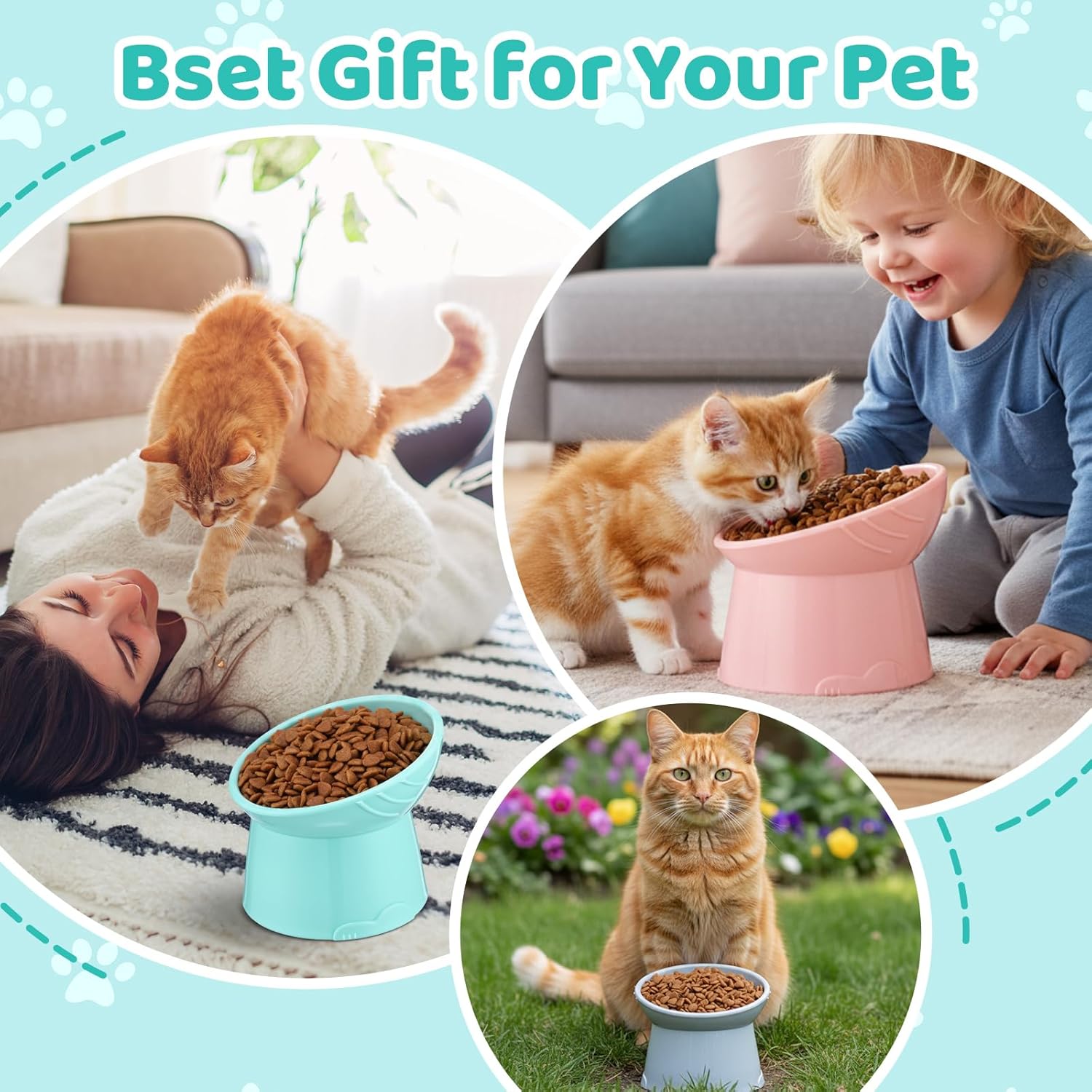 9 Pcs Plastic Raised Cat Bowls Bulk Elevated Tilted Dishes 15 Degrees Tilted Anti Vomiting Friendly Food Water Feeder Pet Slanted Stand Bowl for Indoor Cats Shelter(Classic,Elegent Color)