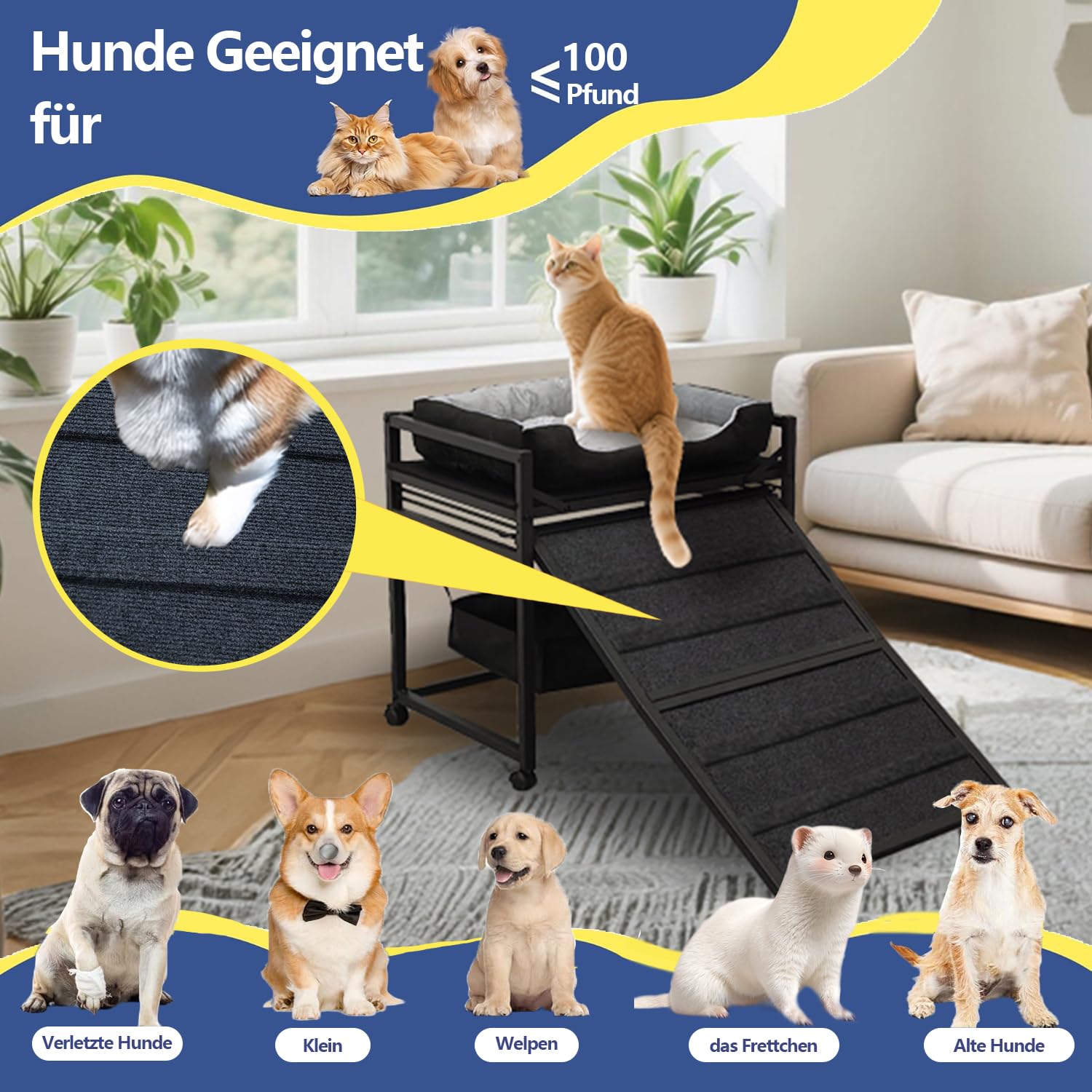 Bewegliche Struktur Haustier Treppe Rampe mit Sitz paaren Katzen/Hunde Stuhl mit Rampe hohe Betten, Folding Haustier mittlere und kleine Hunde, Katzenleiter