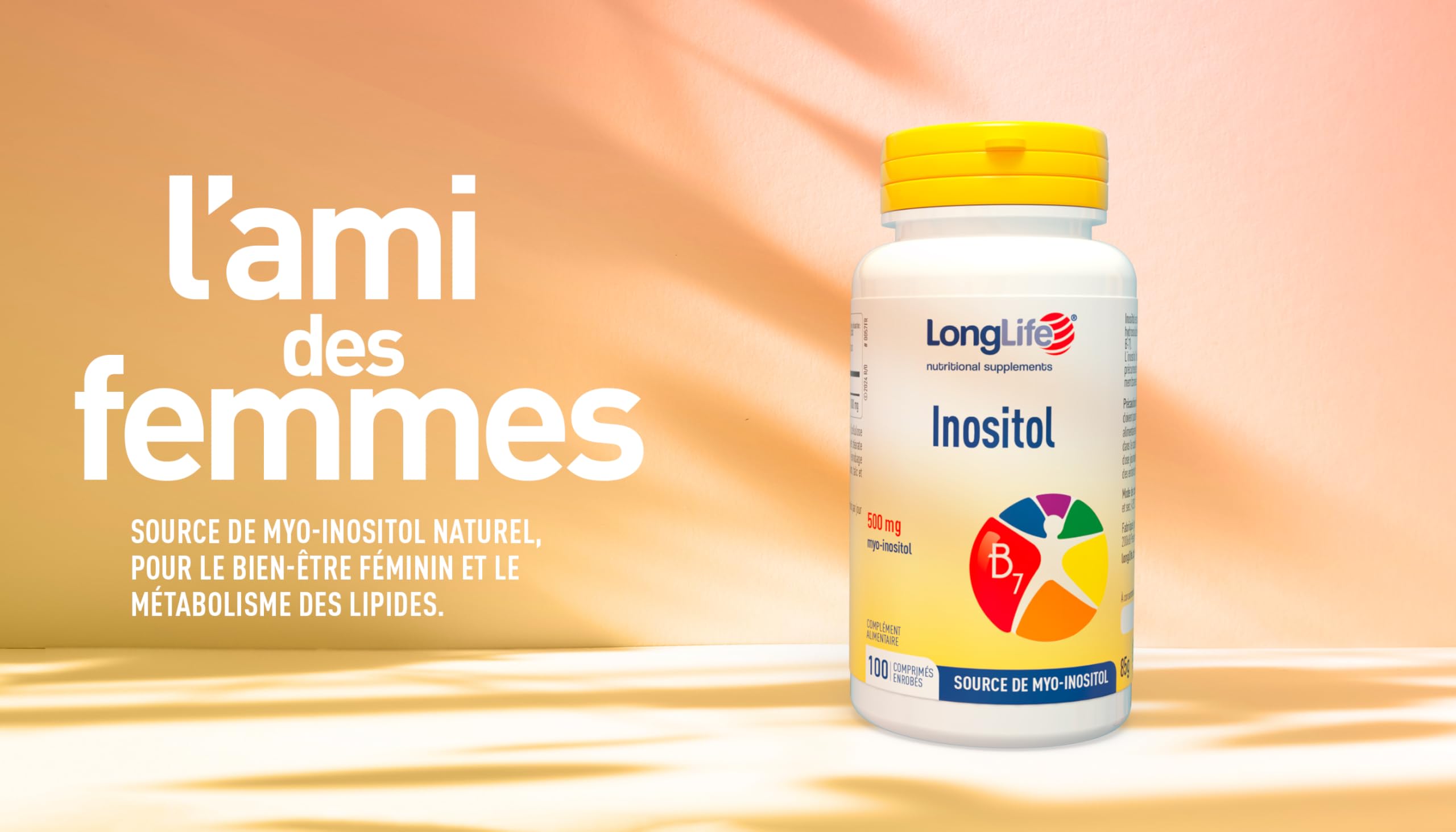 LongLife® Inositol | Source de myo-inositol | 500 mg d'inositol issu du maïs | Dosage optimal | Bien-être féminin et métabolisme des lipides | Jusqu'à 50 jours de traitement | Sans gluten et végan