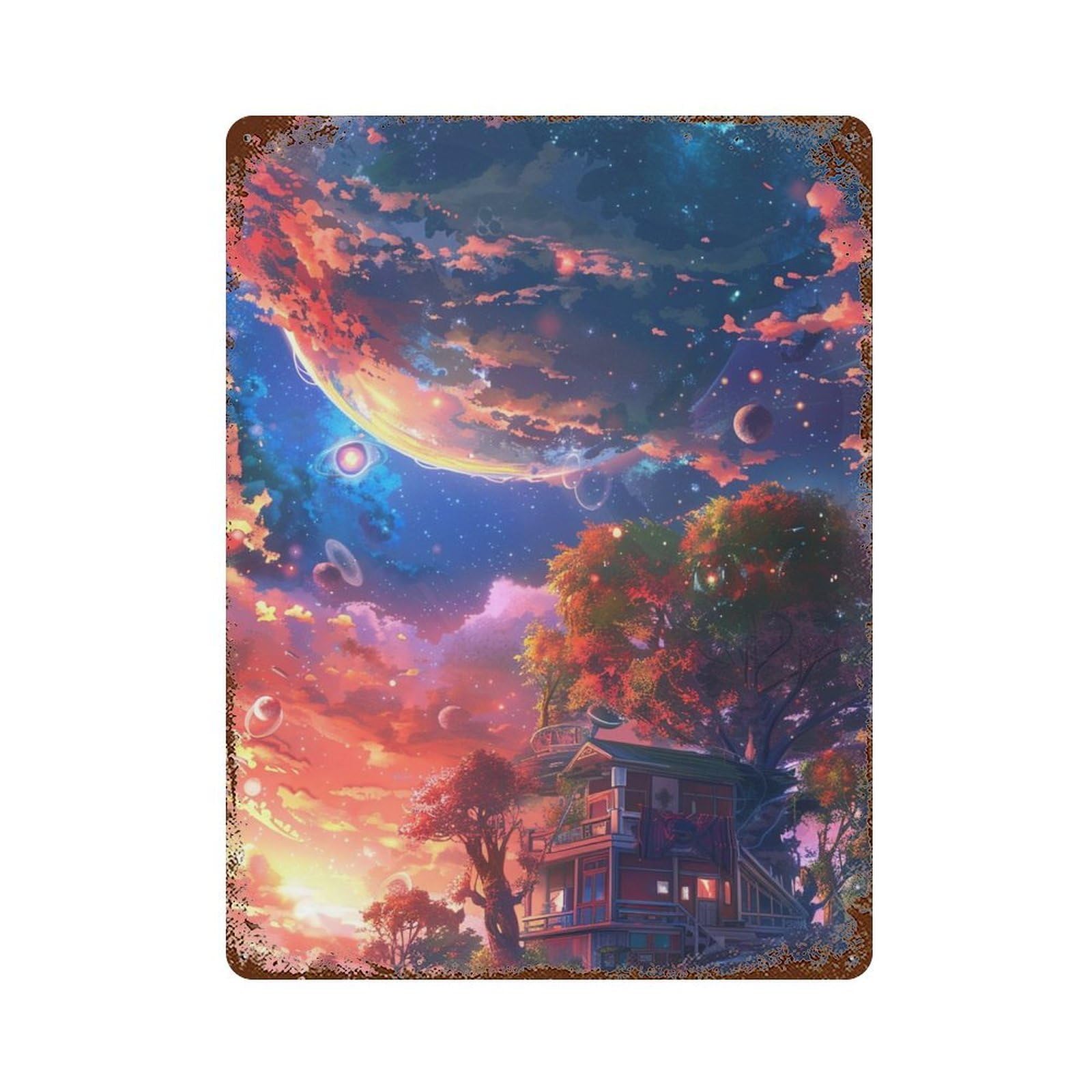 Fantasy Cosmic Landscape Vintage Metal Tin Sign 15.7"x11.8", Decorative Metal Wall Art for Garage, Pub Or Kitchen