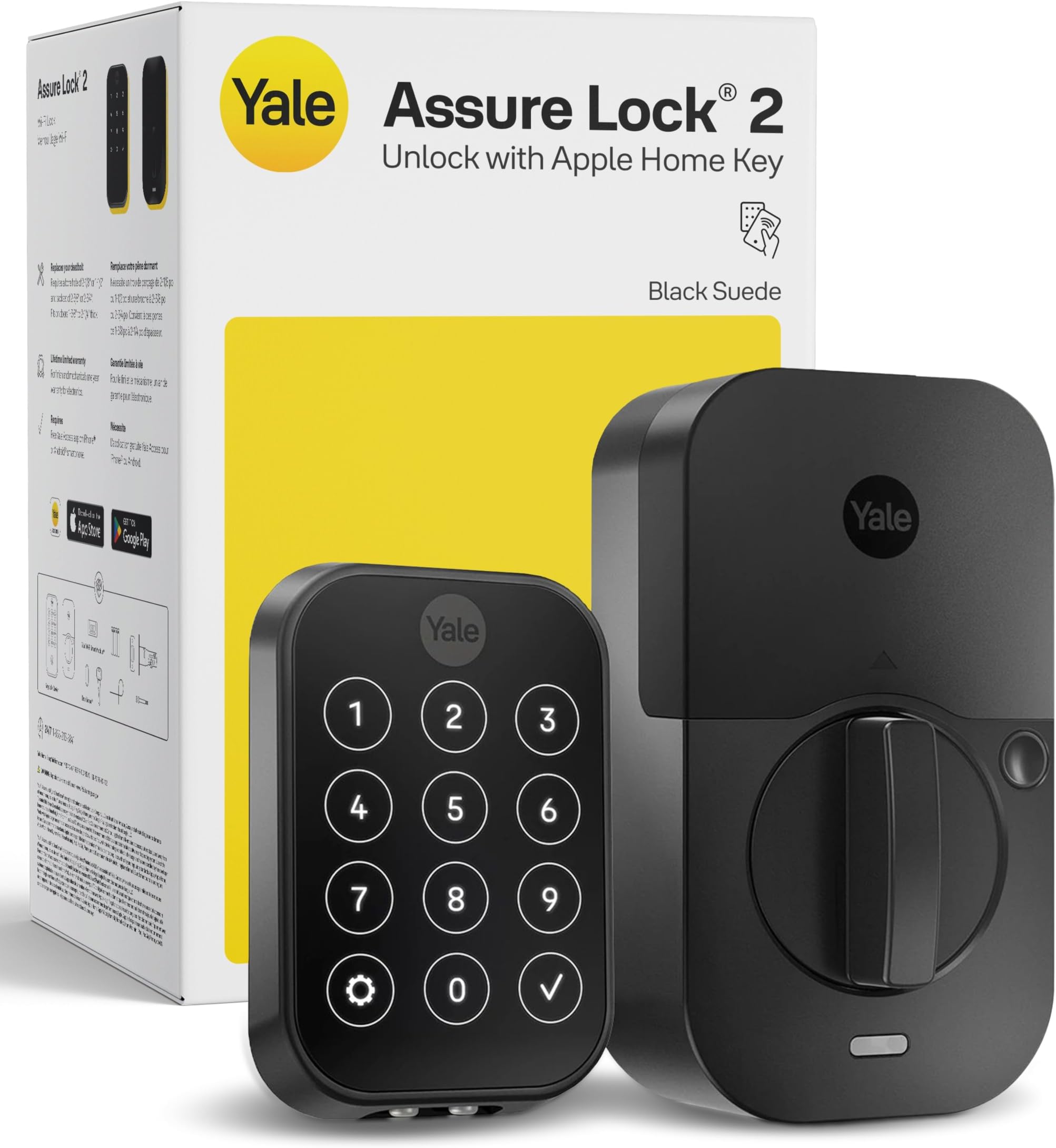 Yale YRD450-N-BLE-BSP Assure Lock 2 Plus with Bluetooth Apple Home Keys Smart, Black Suede, No Wi-Fi