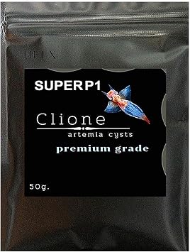 Clione SuperP1 50 g. Premium Grade Artemia Cysts Brine Shrimp Eggs Fish Food 95% Plus Hatch Rate in 24-32 Hour, Fresh Stock Tested, for All Tropical Fish Goldfish KOI Baby Fry Fish Guppy Betta Fish