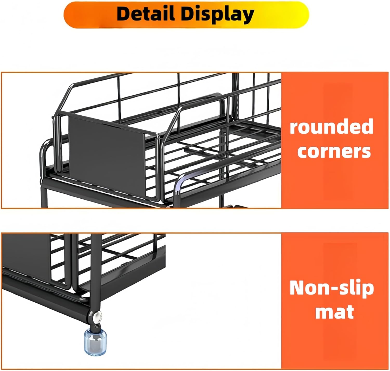 Under Sink Kitchen Storage Organizer, 2 Tier Sliding Cabinet Basket with Pull-Out Drawer, foldable Metal Under Sink Organizers for Bathroom, Pantry, Countertop, Rustproof Multi-Purpose Storage Bins