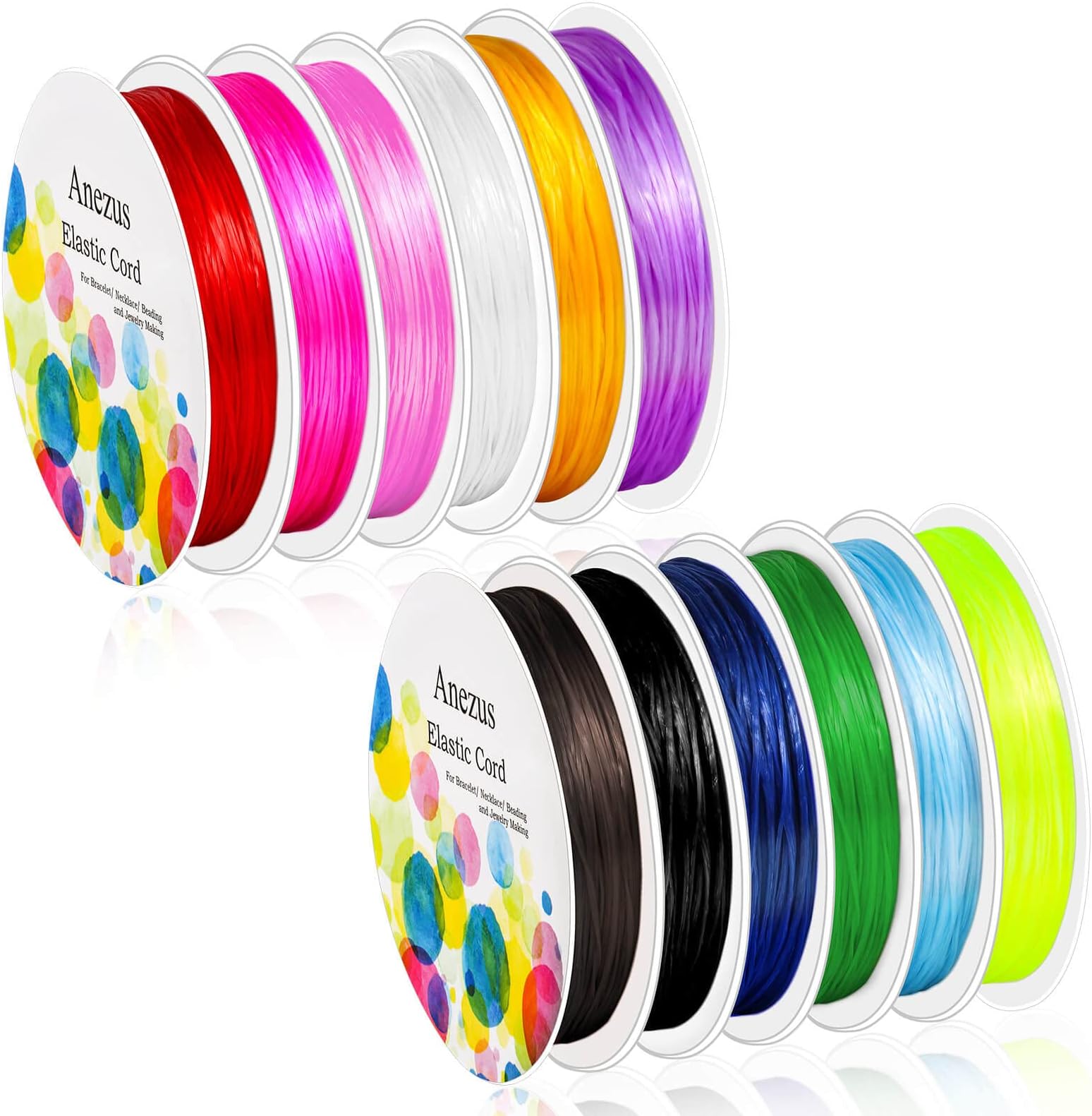 Elastic String for Bracelets, Anezus 12 Rolls Beading Wire for Jewelry Making, Stretch Magic Bead Cord for Beading, Bracelets and Jewelry Making Multicolor
