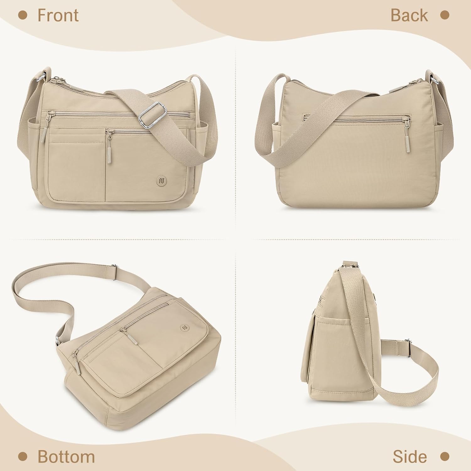 BKNOOU Nylon Crossbody Bags for Women Medium Lightweight Ladies Travel Purse Multi Pocket Pocketbooks Shoulder Handbag