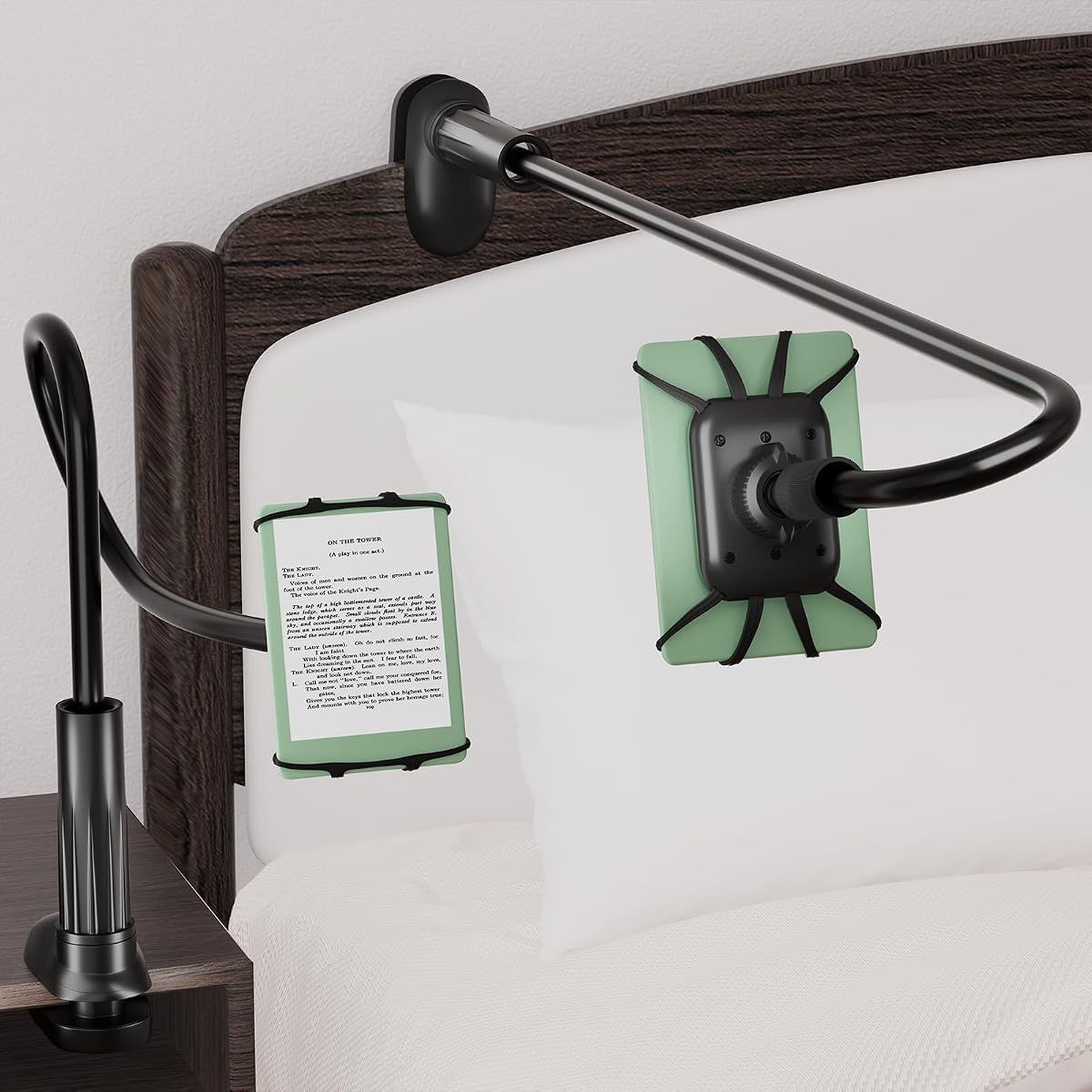 Arctiiro Gooseneck Kindle Holder for Reading in Bed - [Case-Friendly] Phone Holder for Bed, Kindle Paperwhite Stand Accessories, Overhead Cell Phone Clamp Mount for Desk, for Tablets 4-10 inches