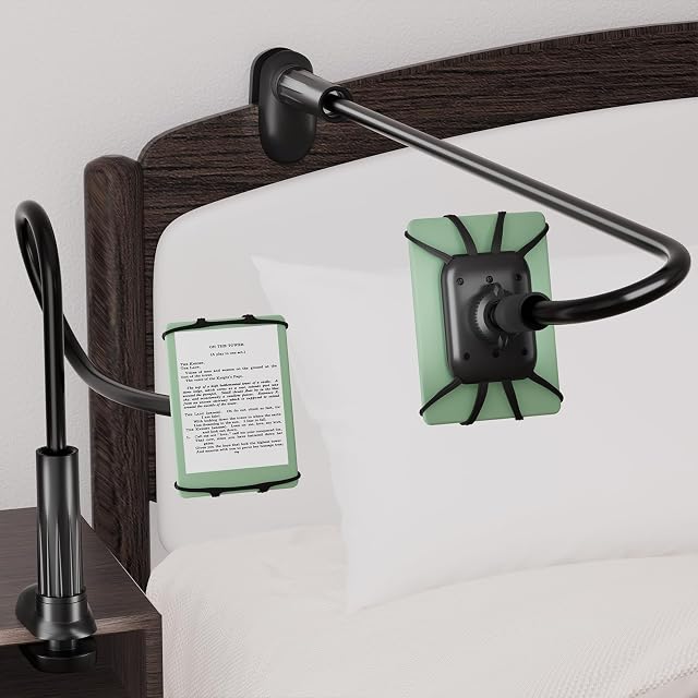 Gooseneck Kindle Holder for Reading in Bed - Case-Friendly Phone Holder for Bed Kindle Paperwhite Stand Accessories Overhead