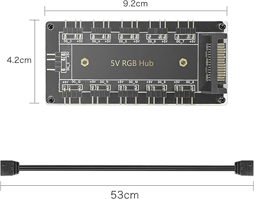 Miniatura 5 de YACSEJAO 5V 3Pin RGB LED Splitter 10-Port 3Pin LED Hub Controlador con cable de extensión de 50CM